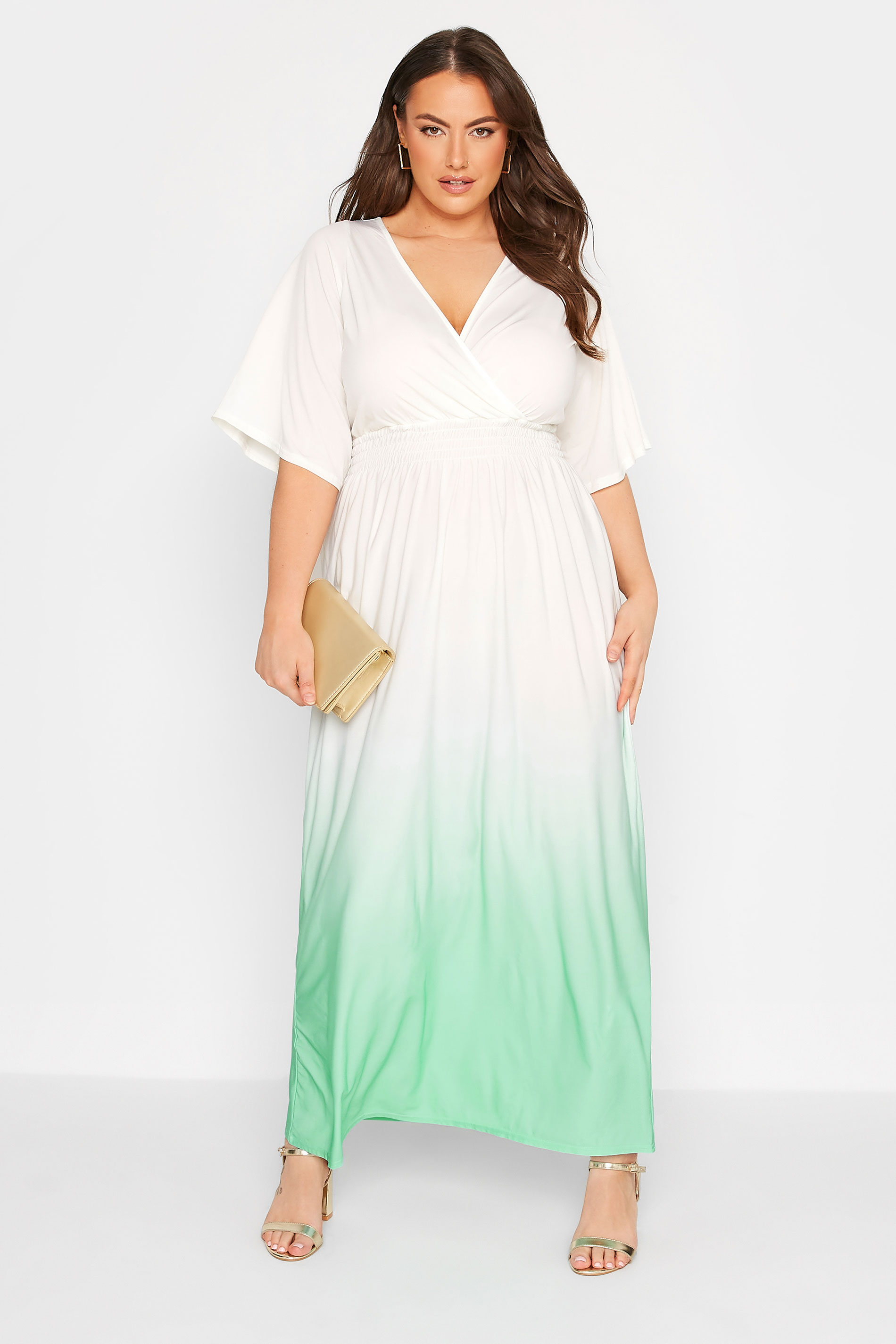 Robes Grande Taille Grande taille  Robes Longues | YOURS LONDON - Robe Blanche Maxi Ombré Vert - KB88977