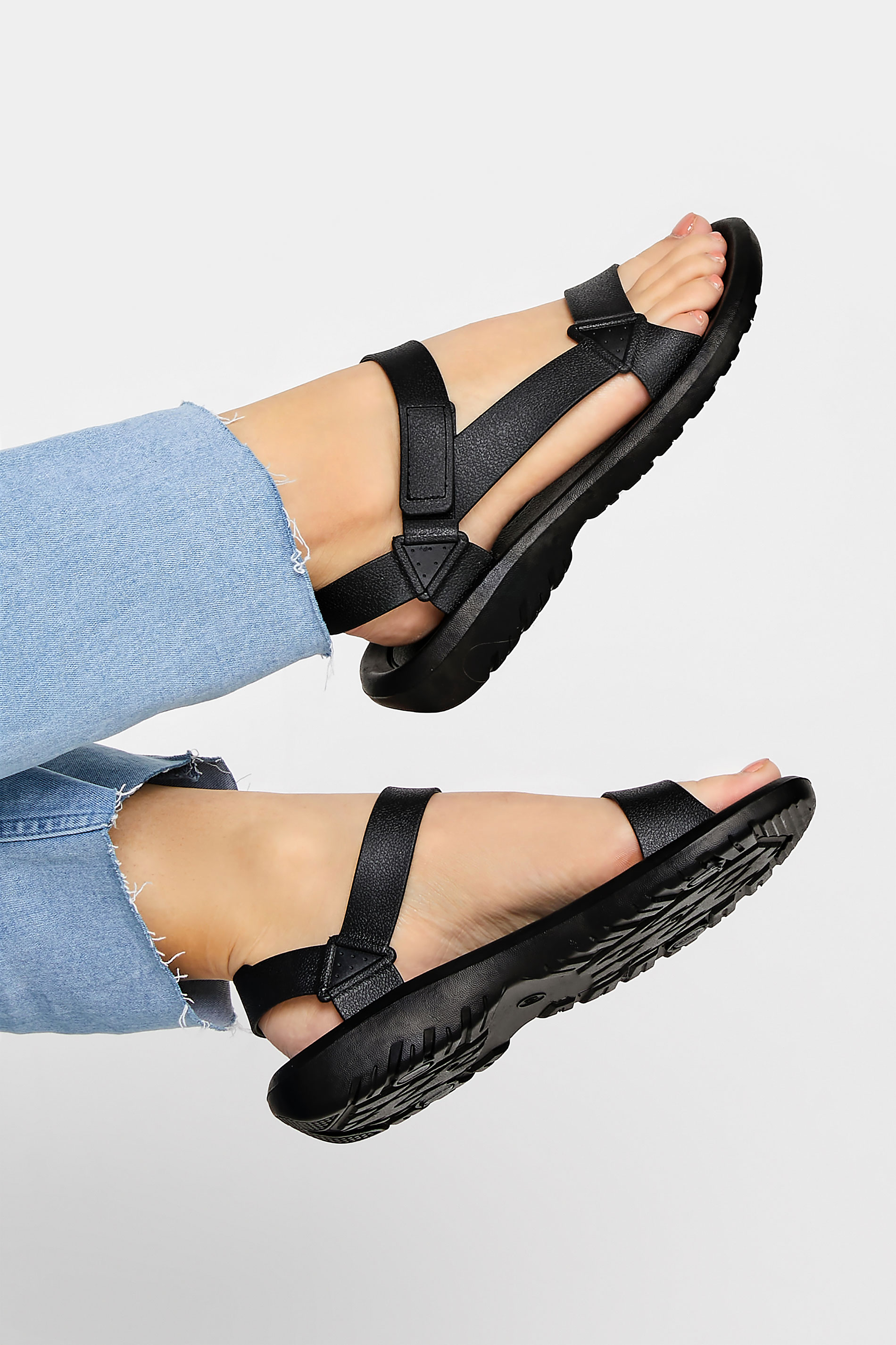 LIMITED COLLECTION Black Adjustable Strap Sandals In Wide E Fit | Yours Clothing 1