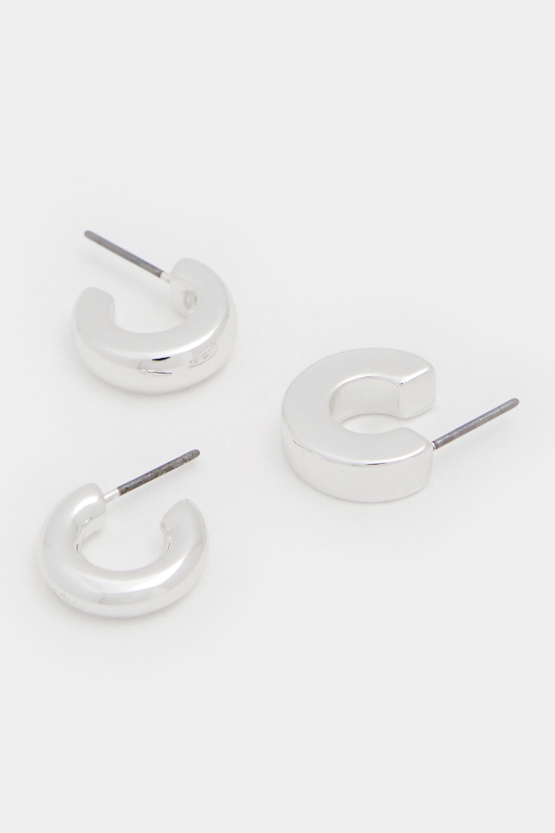 YOURSET 3 PACK Silver Tone Mini Hoop Earrings | Yours Clothing 2