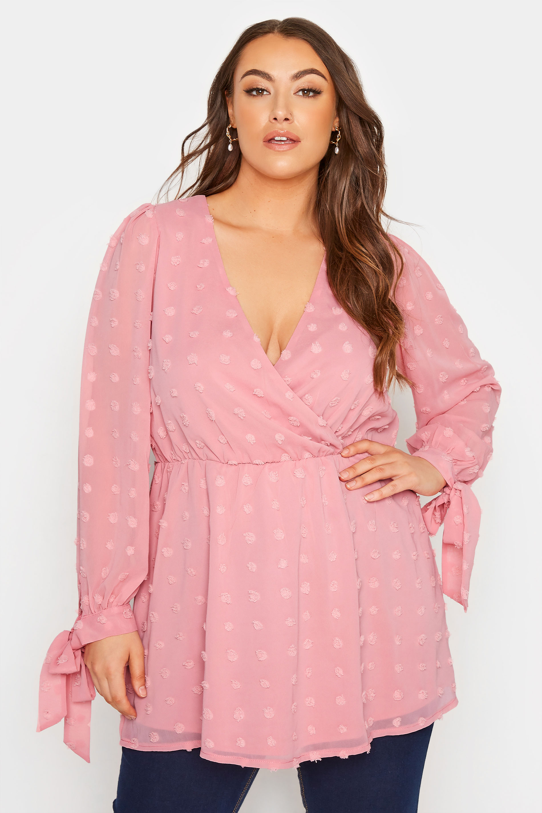 YOURS LONDON Curve Pink Spot Wrap Top_A.jpg