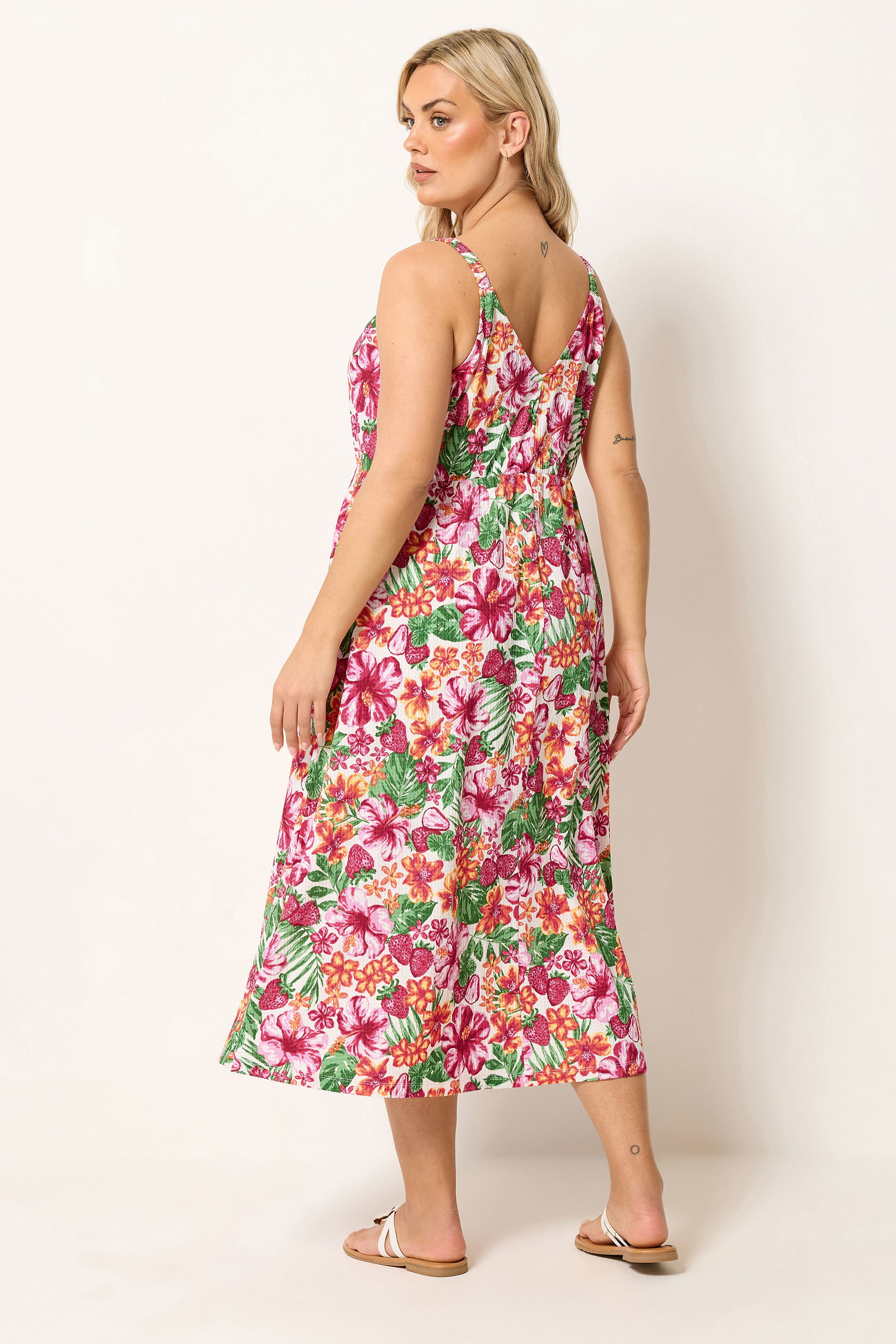 YOURS Plus Size Pink Tropical Keyhole Midi Dress | Yours Clothing 2