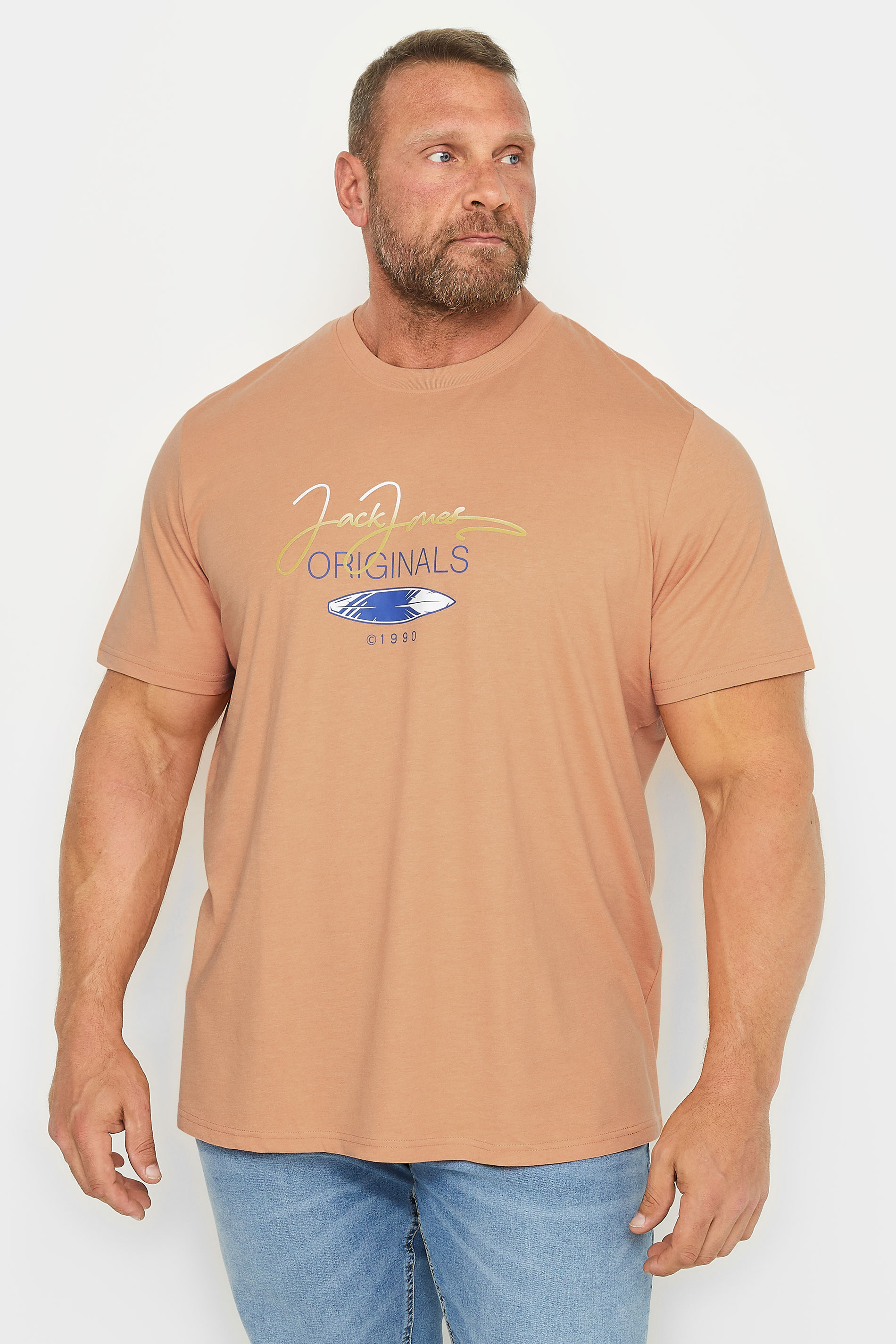 JACK & JONES Big & Tall Orange Palm Tree Print 'Originals' T-Shirt | BadRhino 1