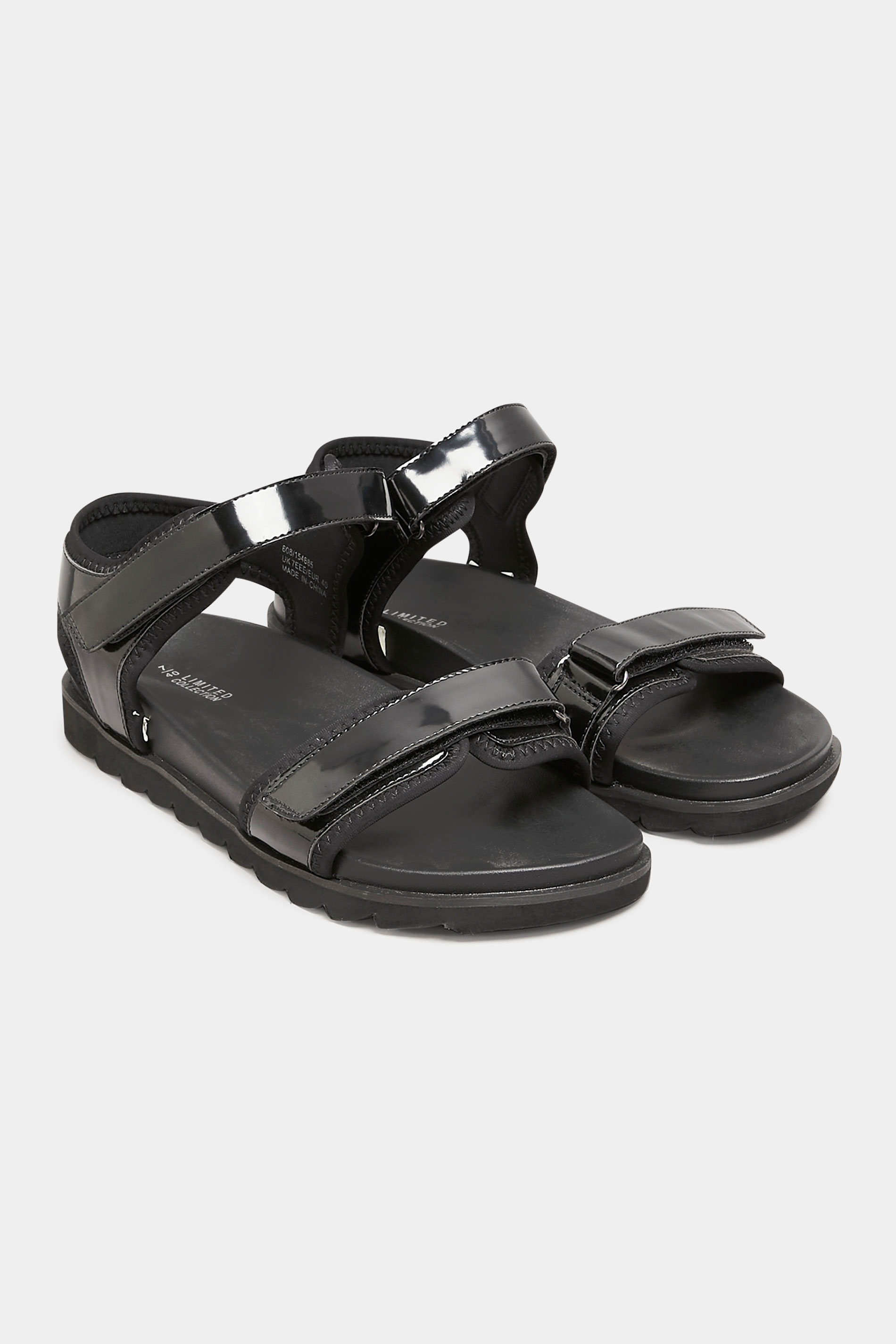 Chaussures Pieds Larges Sandales Pieds Larges | Sandales Noires Vernies Pieds Extra Larges EEE - HM20122