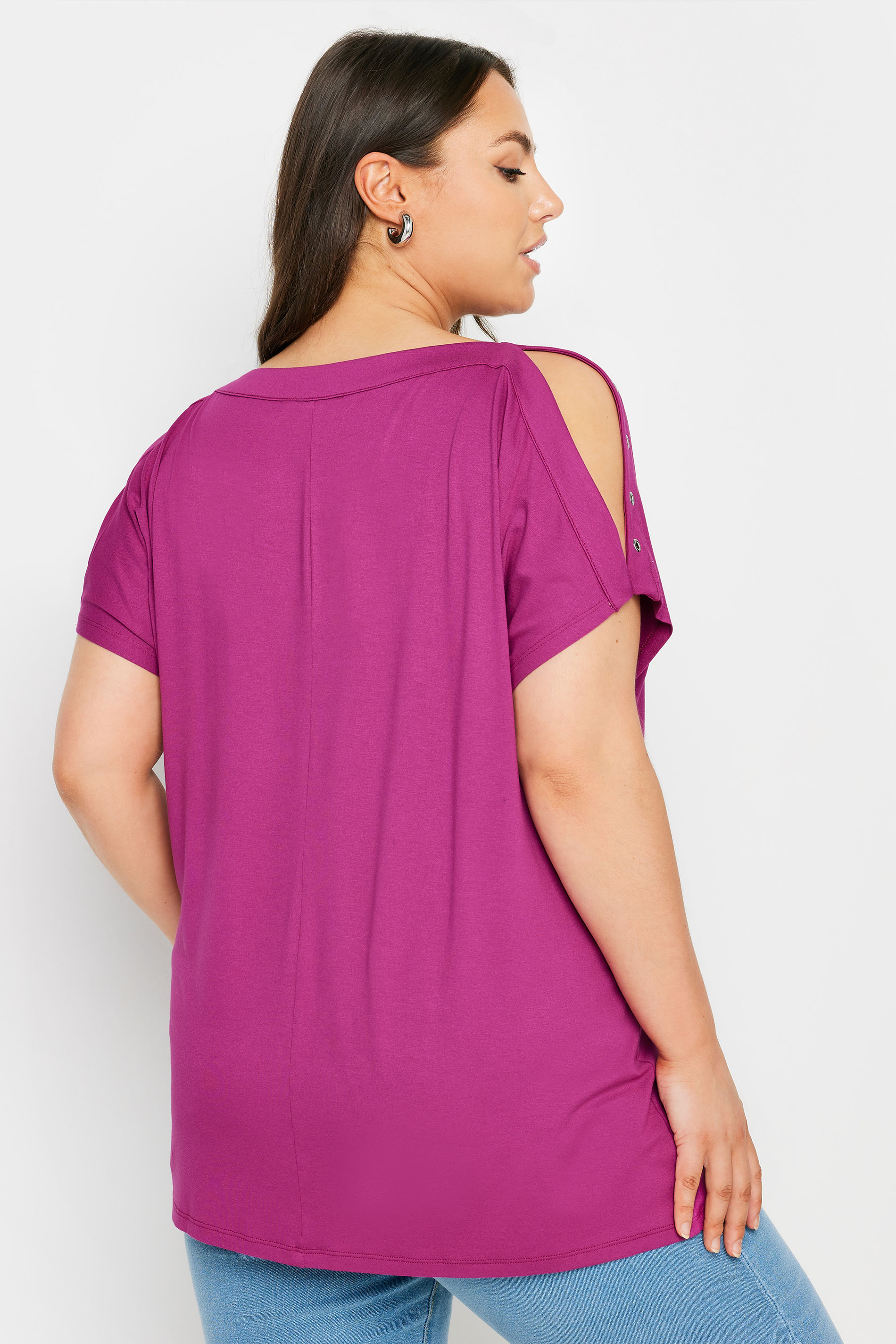 YOURS Plus Size Pink Eyelet Detail Cold Shoulder Top | Yours Clothing 3