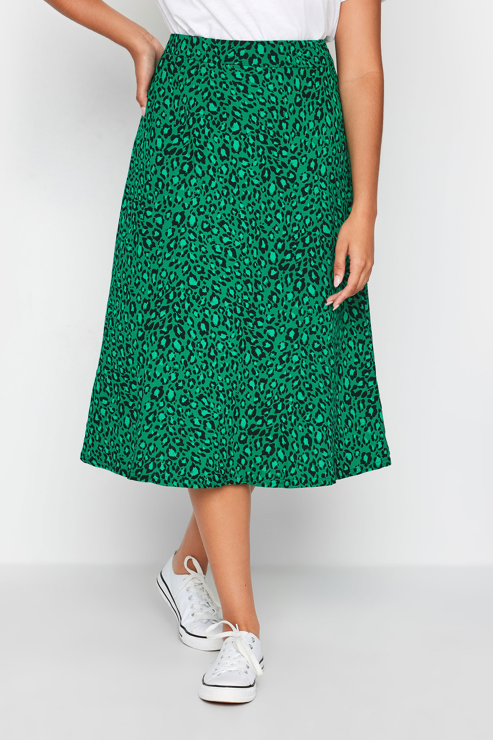 M&Co Green Leopard Print Jersey Midi Skirt | M&Co 1