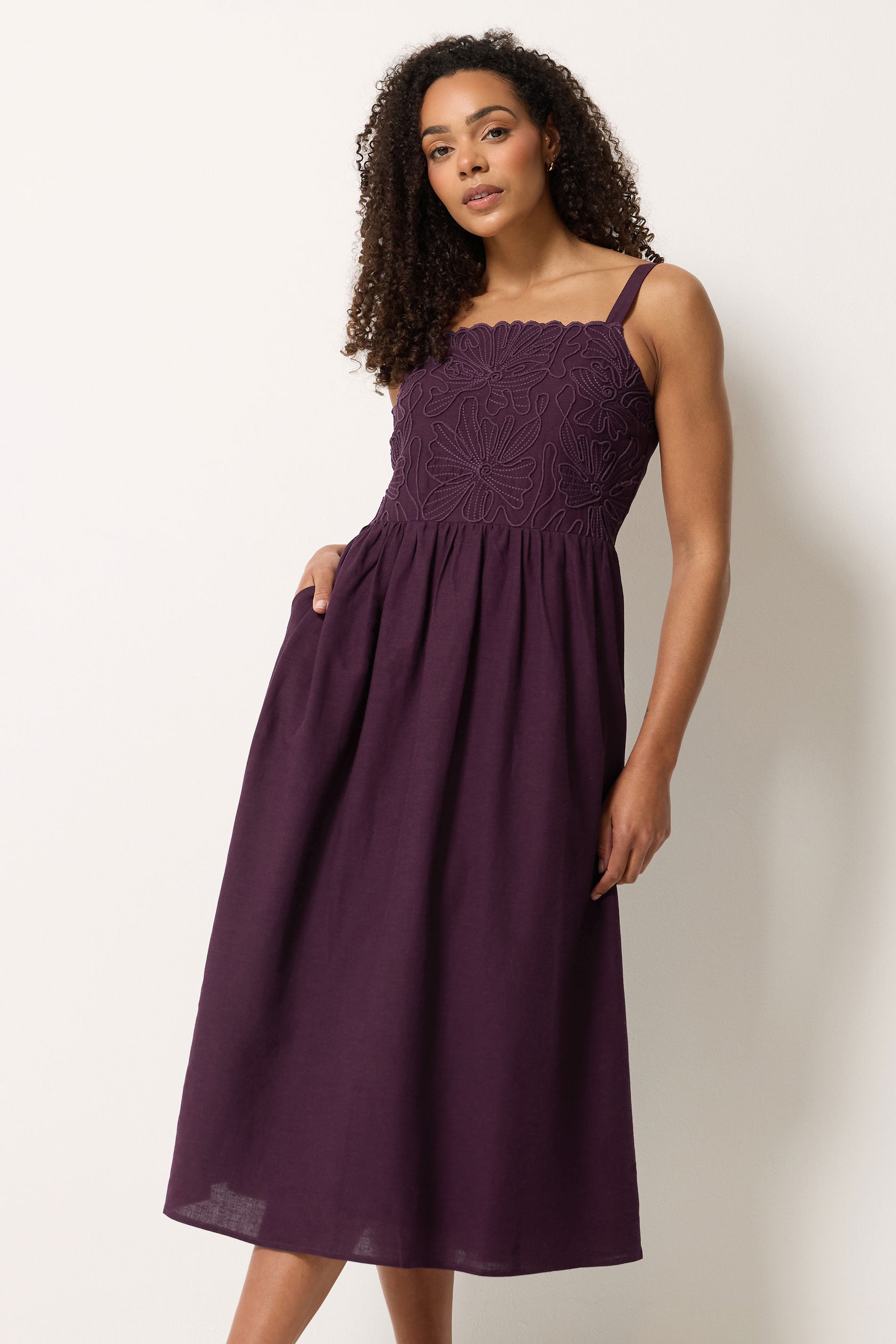 M&Co Berry Purple Embroidered Trim Dress | M&Co 1