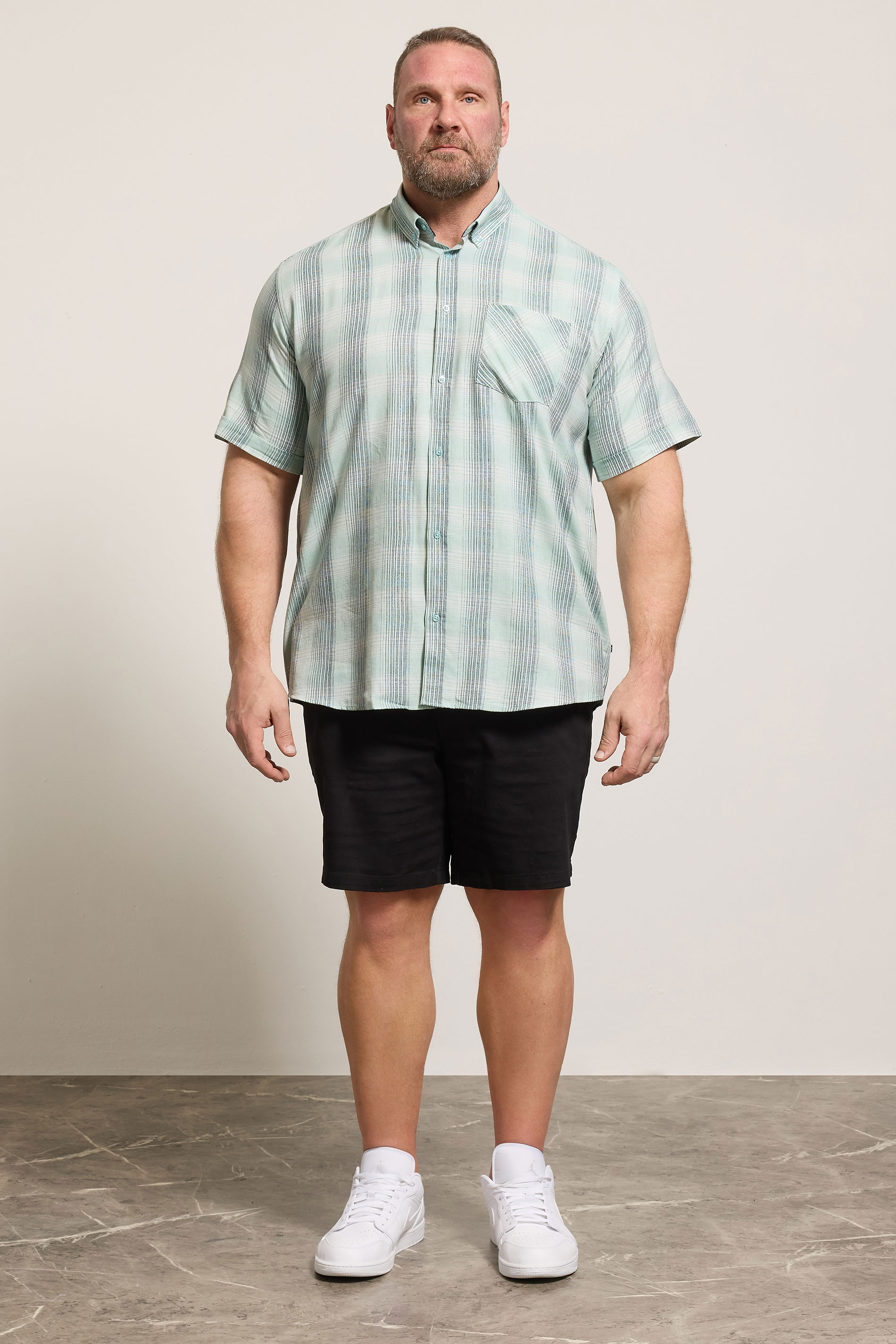 KAM Big & Tall Mint Green Short Sleeve Check Shirt | BadRhino 1