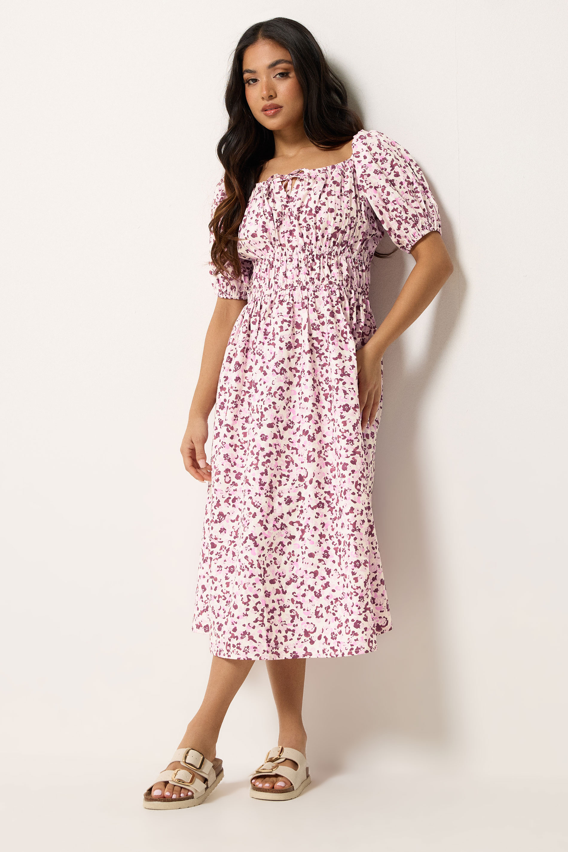 PixieGirl Petite Women's Pink Animal Print Midi Dress | PixieGirl 1