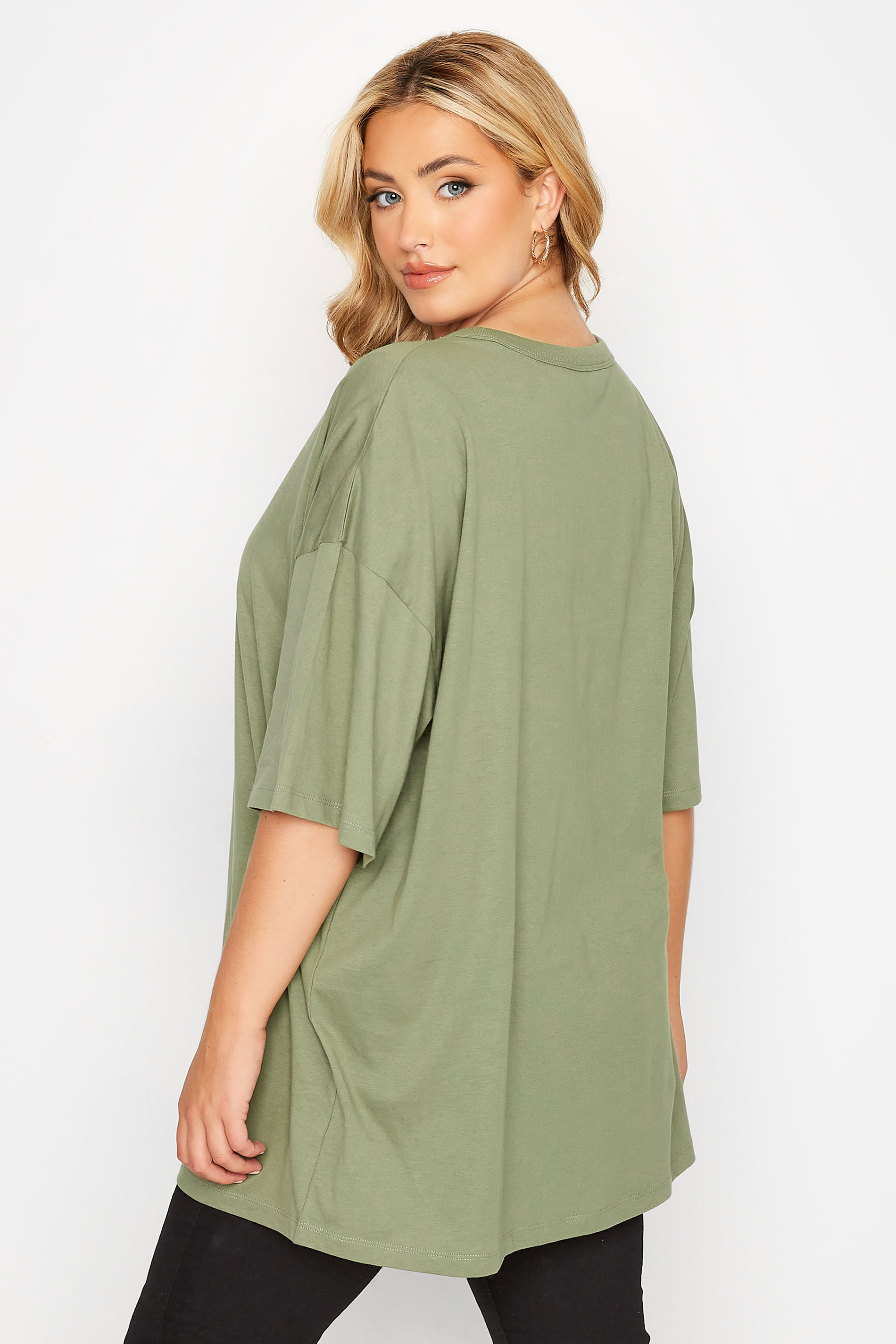 Plus Size Khaki Green Oversized Boxy T-Shirt | Yours Clothing 3