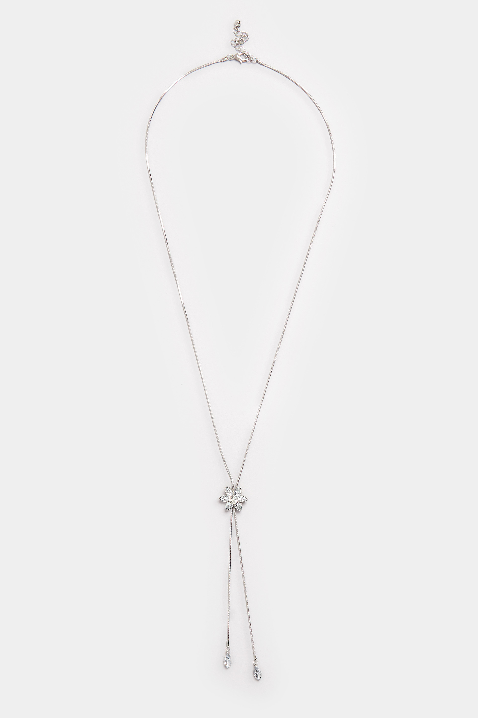 Silver Tone Long Diamante Flower Necklace | Yours Clothing 2