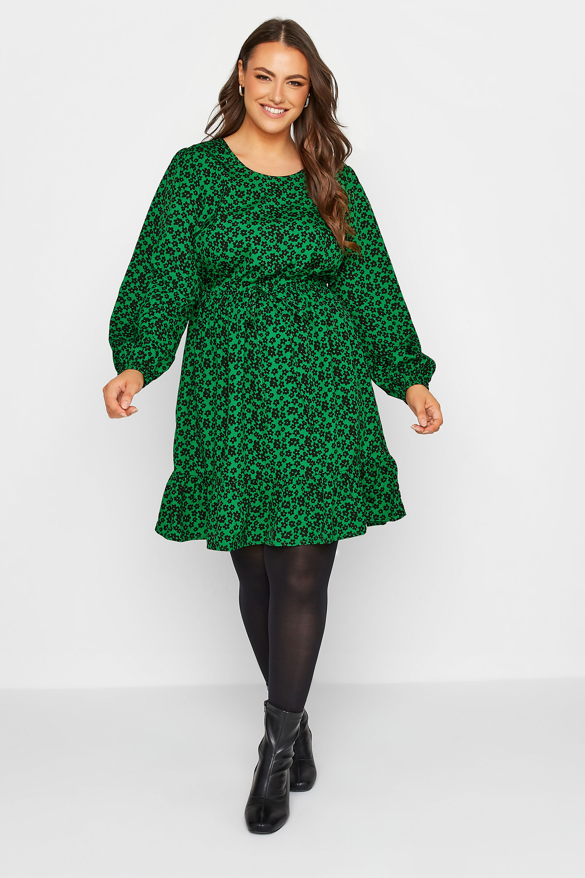 Plus Size Green Floral Print Midi Dress | Yours Clothing 1