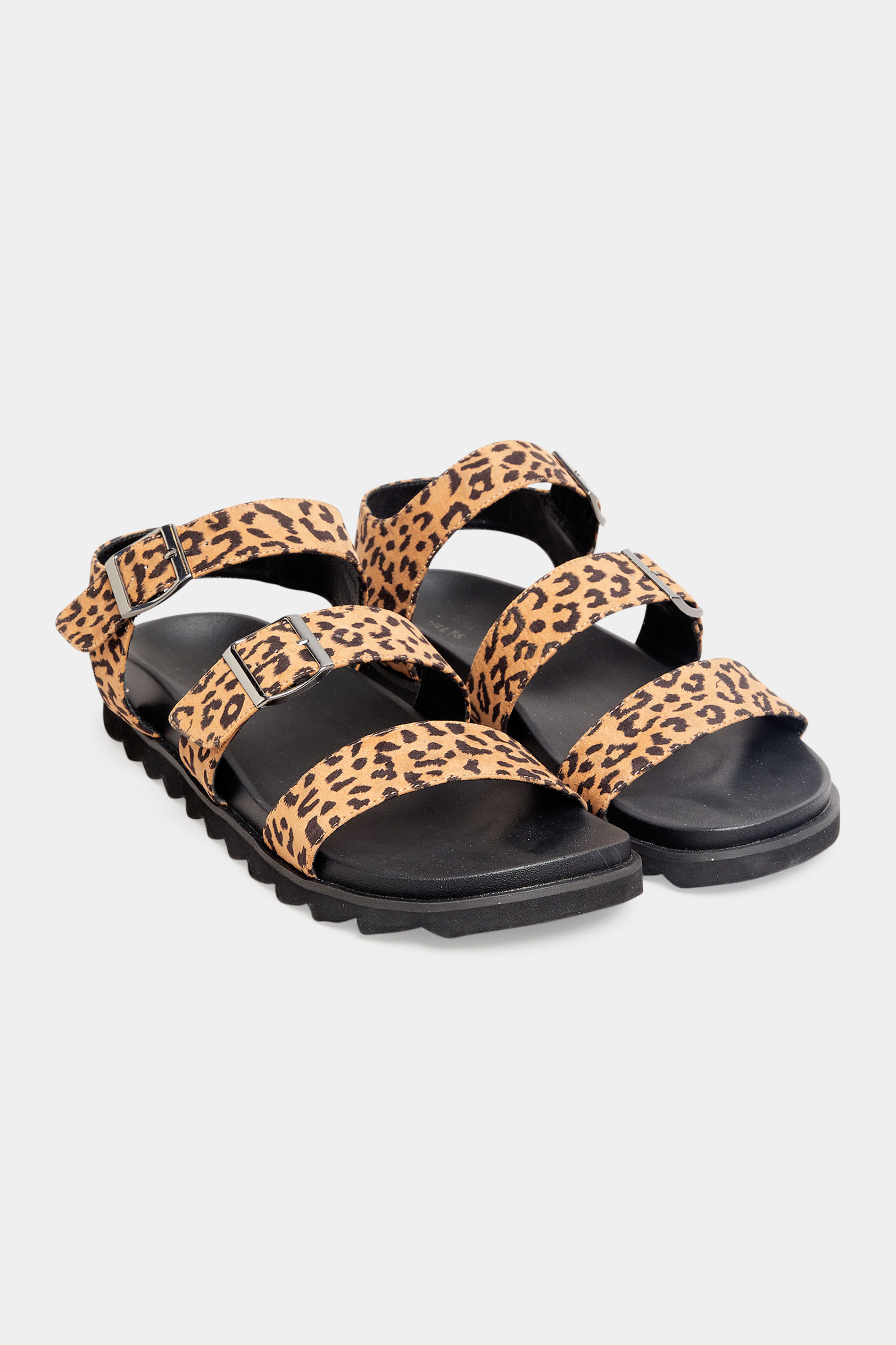Grande taille  Sandals Grande taille  Flat Sandals | LTS Brown Leopard Print Buckle Strap Sandals In Standard D Fit - IK35161