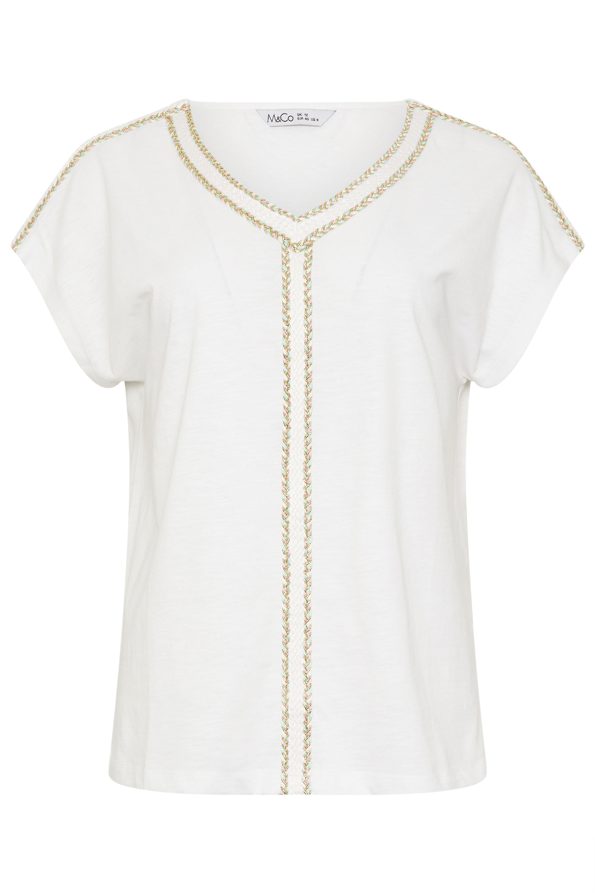M&Co White Rope Cotton Embroidered T-Shirt | M&Co 6