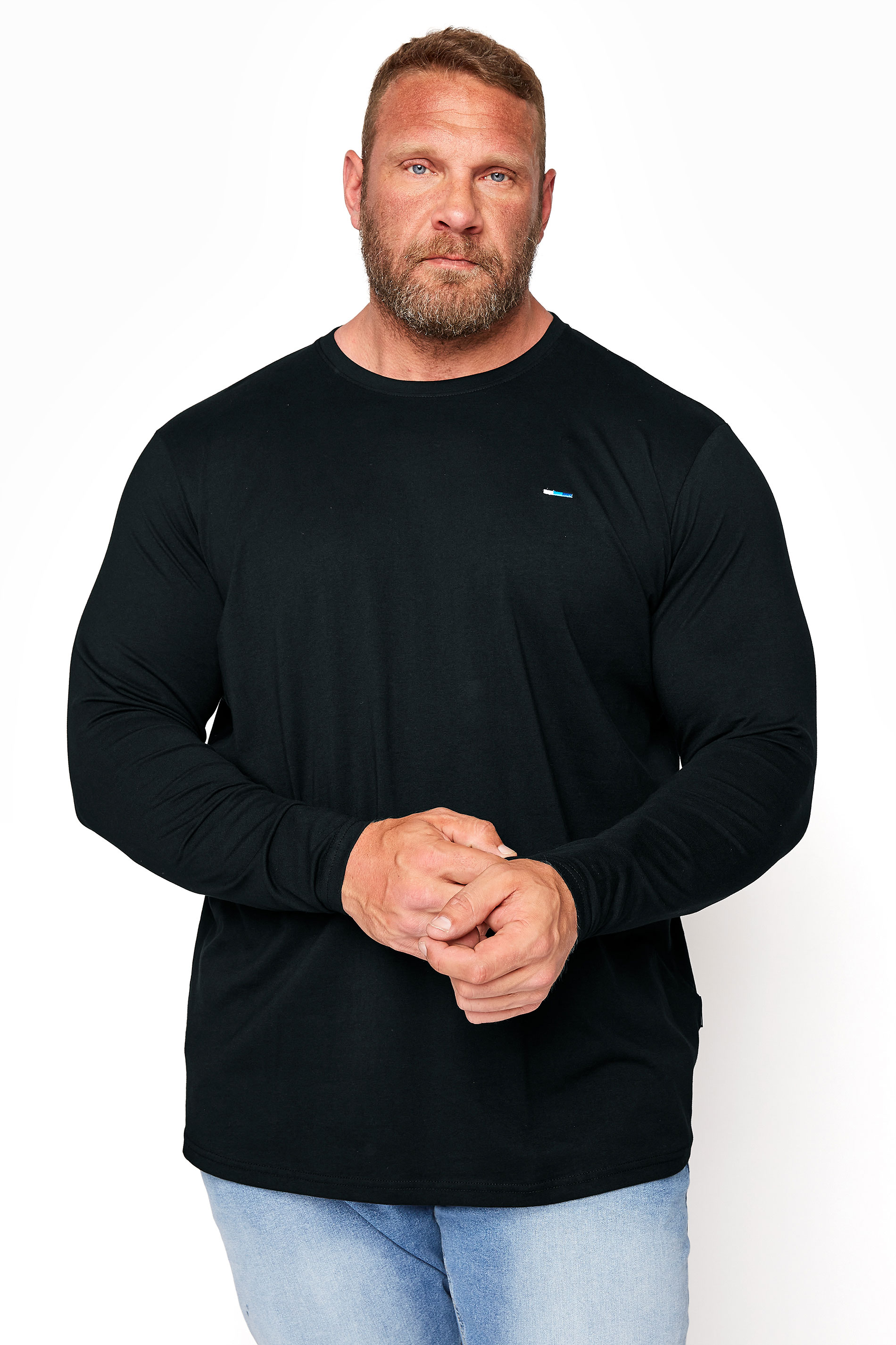 BadRhino Big & Tall Black Plain Long Sleeve T-Shirt 1