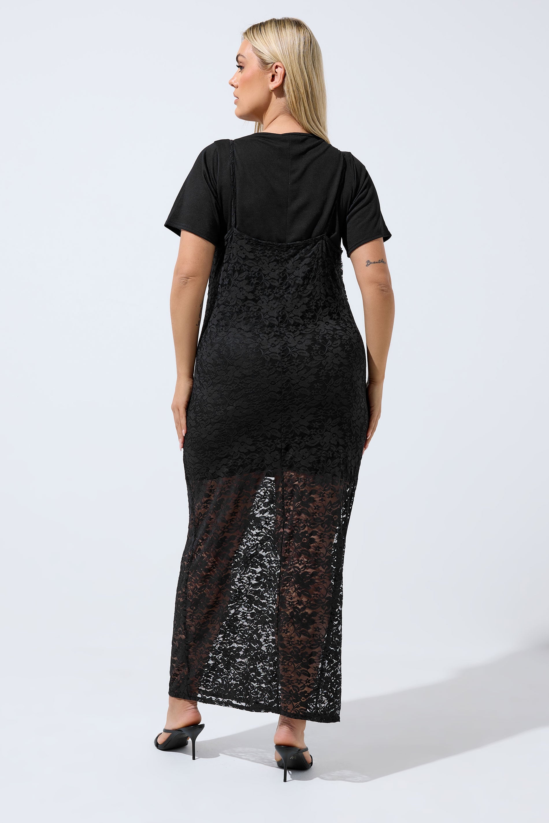 LIMITED COLLECTION Plus Size Black Lace 2-In-1 Maxi Dress | Yours Clothing 2