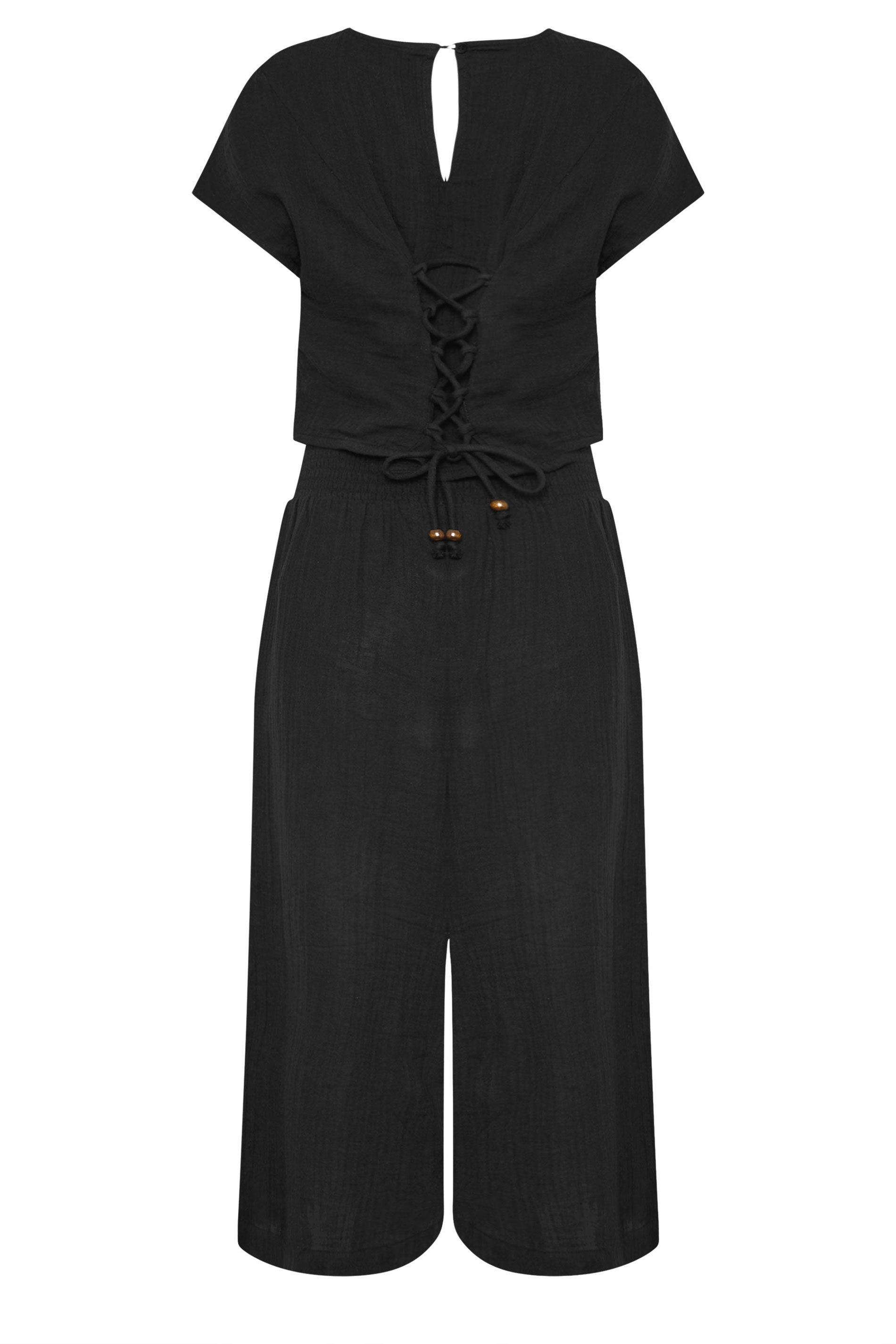 PixieGirl Petite Women's Set Black Cotton Cheesecloth Top & Cropped Trousers | PixieGirl 6