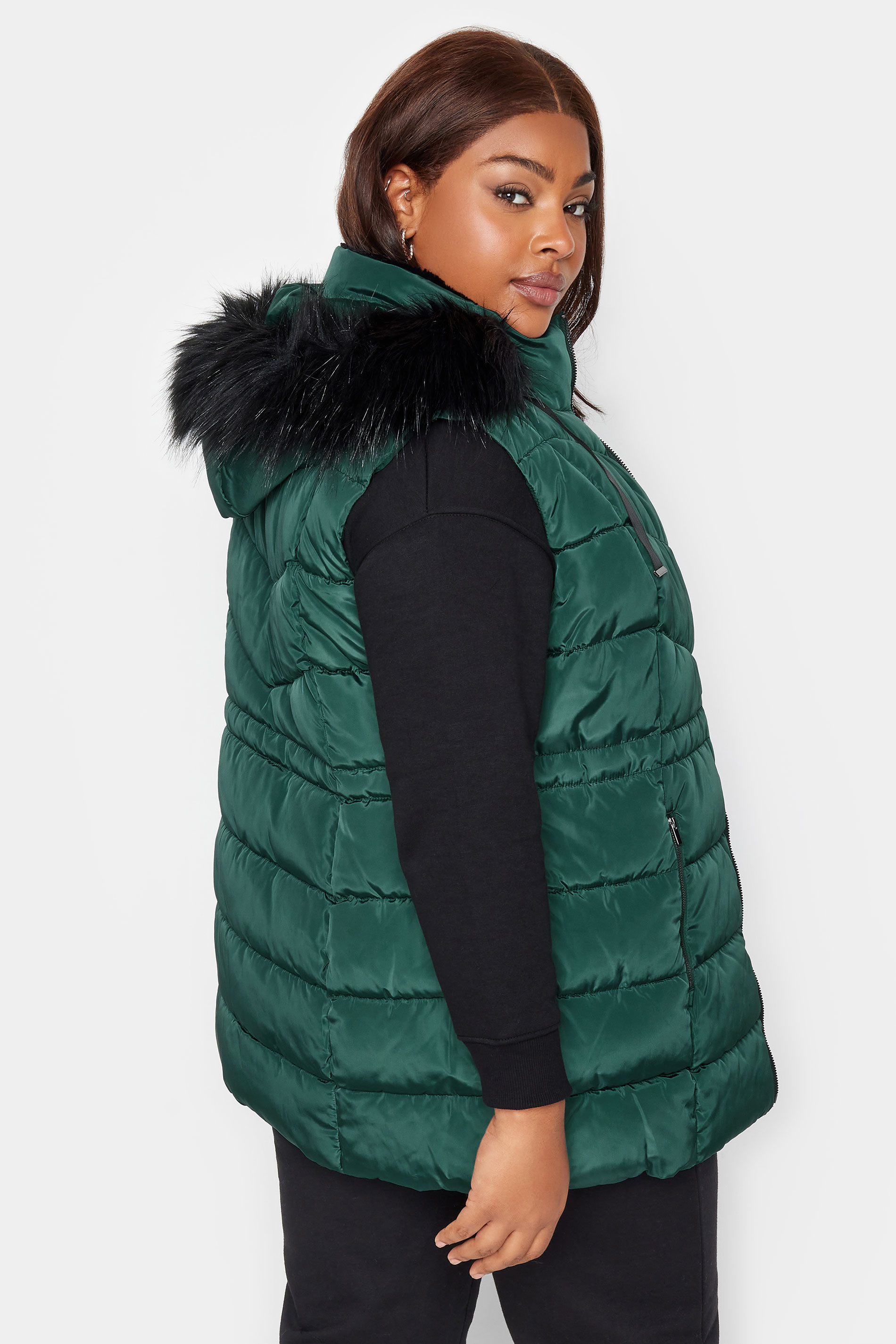 YOURS Plus Size Green Padded Gilet | Yours Clothing 3