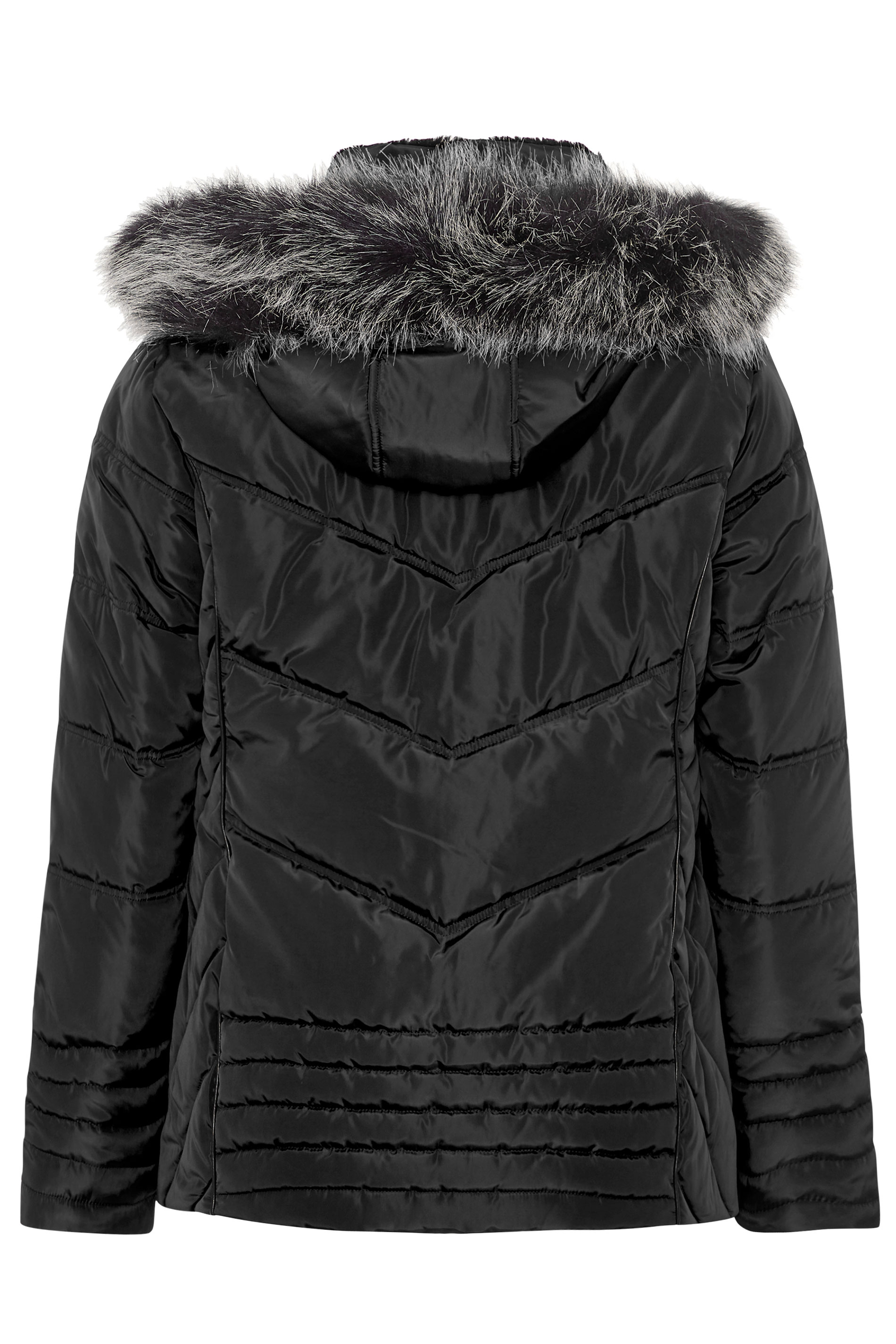 Black PU Trim Panelled Puffer Jacket | Yours Clothing