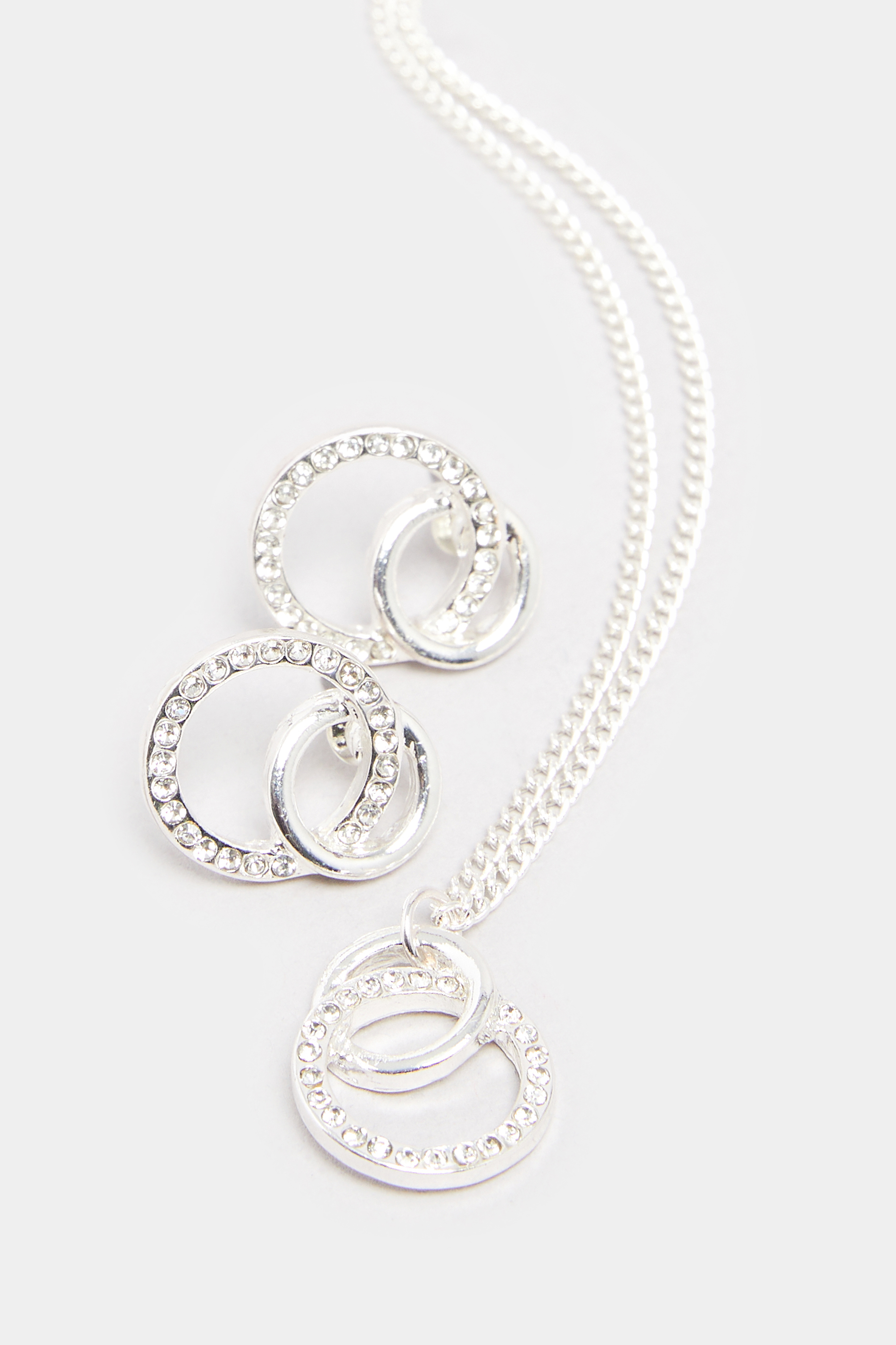 2 PACK Silver Tone Diamante Circle Necklace and Earring Set | Yours Clothing 3