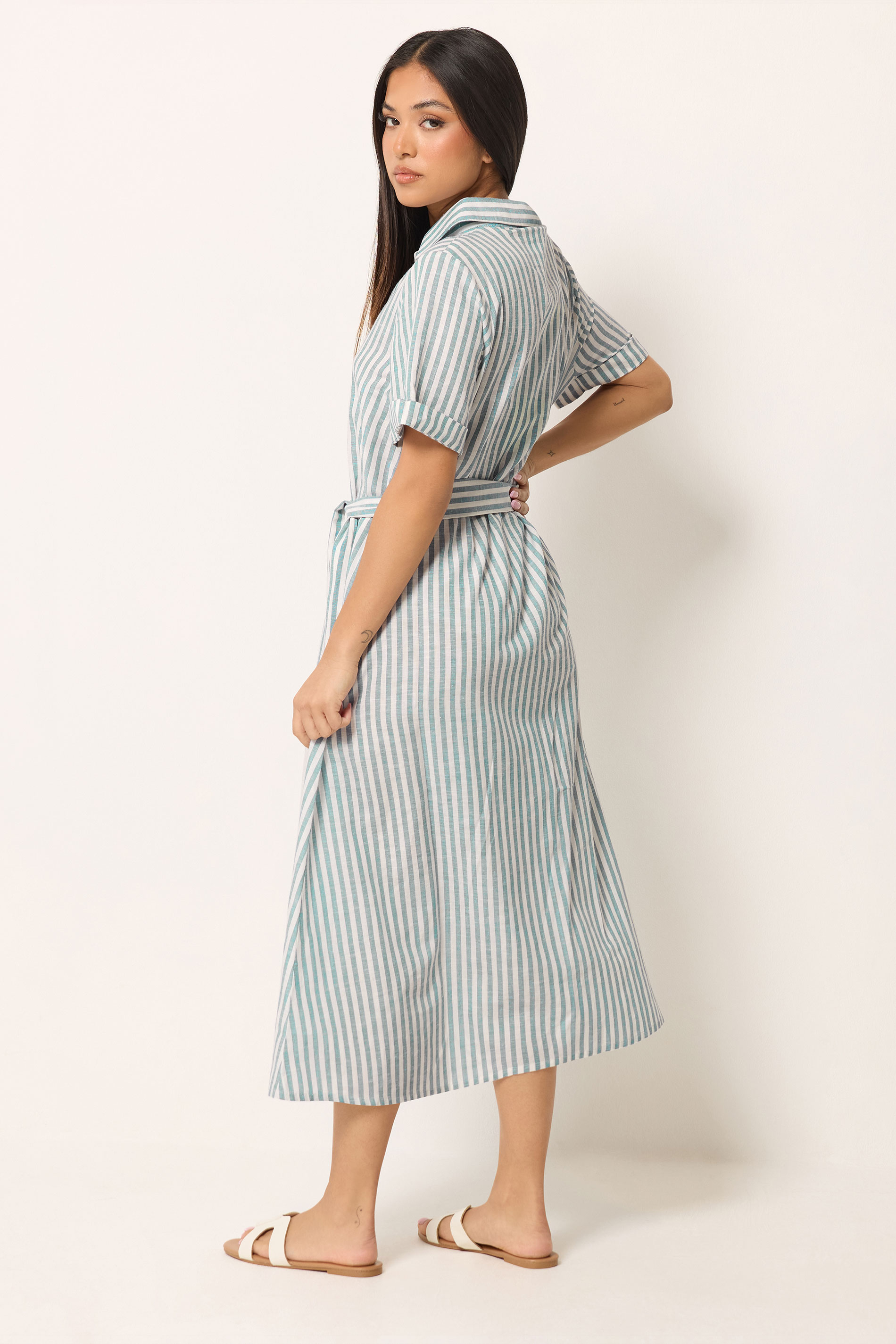 M&Co Petite Blue Stripe Shirt Dress | M&Co 2