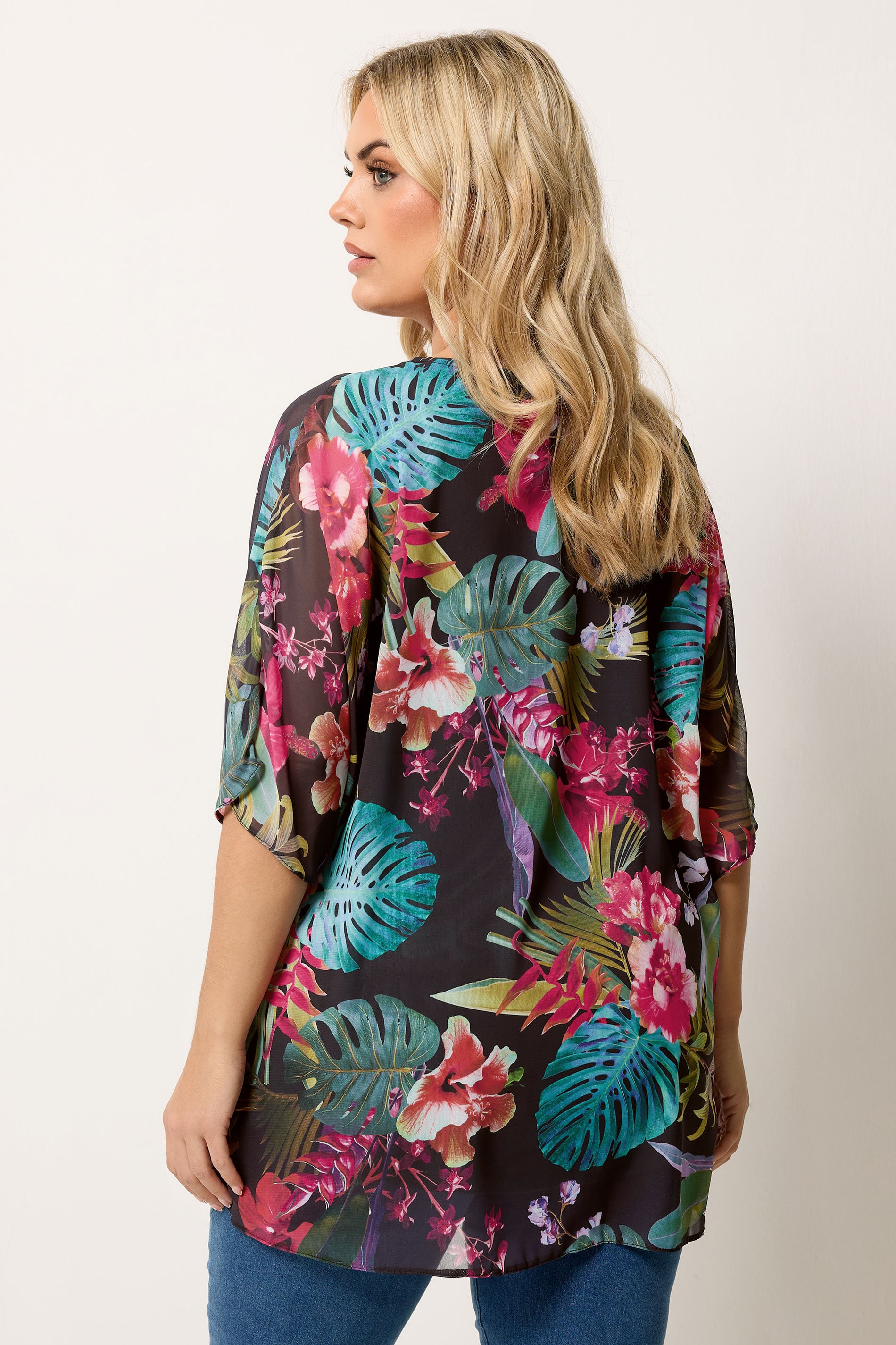 YOURS Plus Size Black Tropical Print Keyhole Detail Top | Yours Clothing 2
