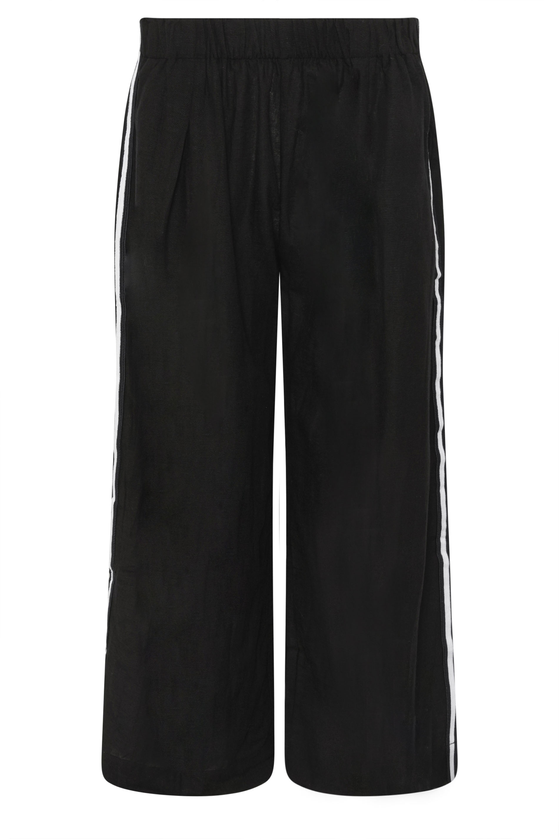 PxieGirl Petite Women's Black Side Stripe Linen Wide Leg Trousers | PixieGirl 5