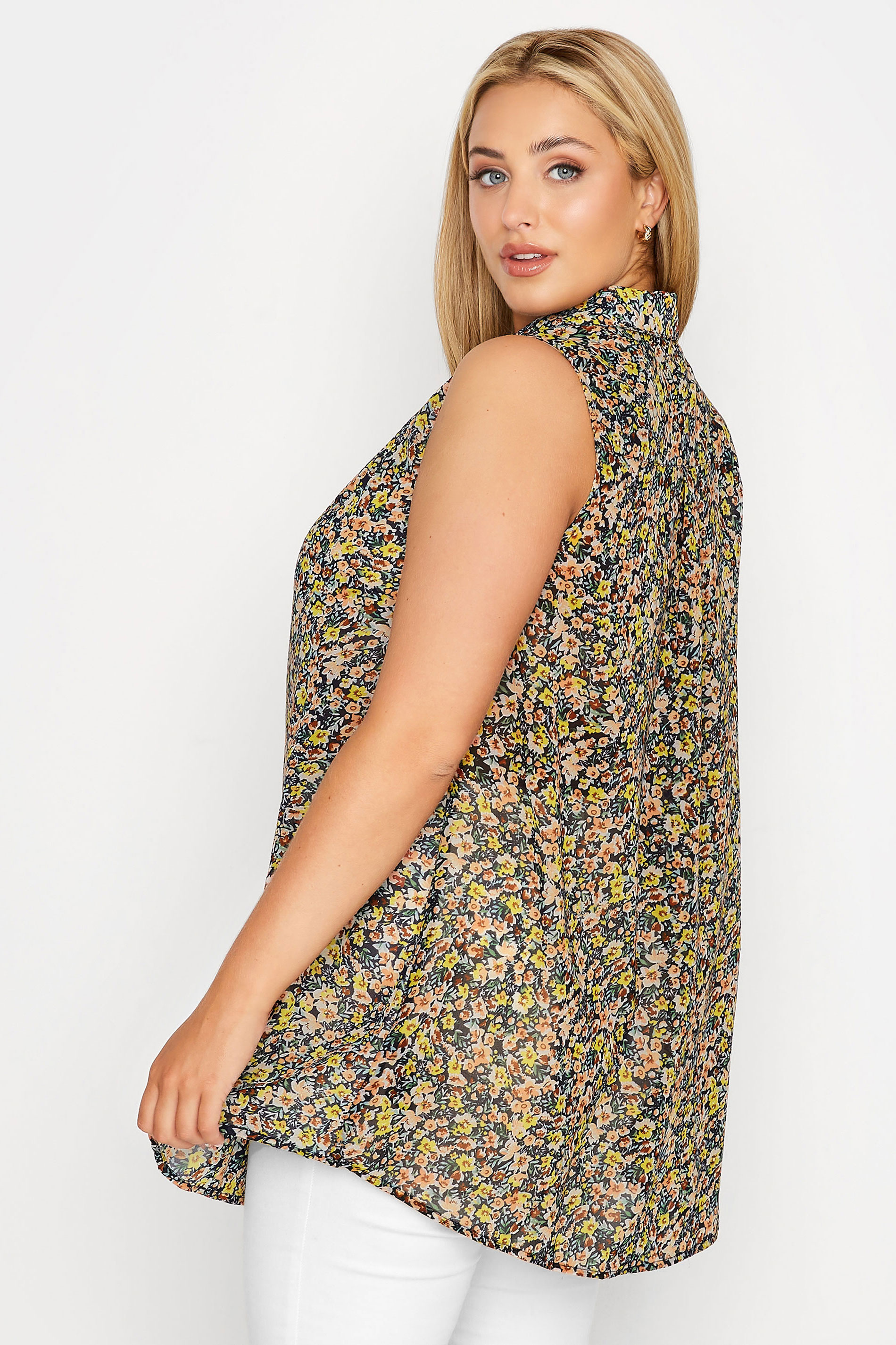 Plus Size Navy Blue Floral Print Sleeveless Swing Blouse | Yours Clothing 3