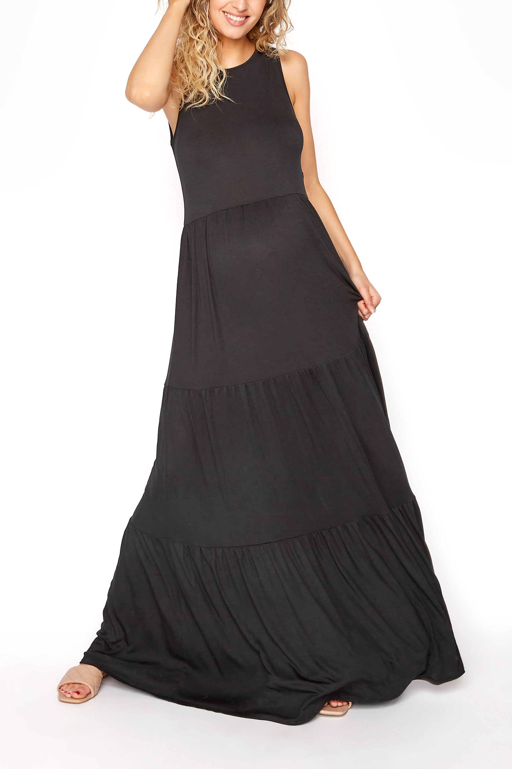 LTS Maternity Black Tiered Maxi Dress_A.jpg