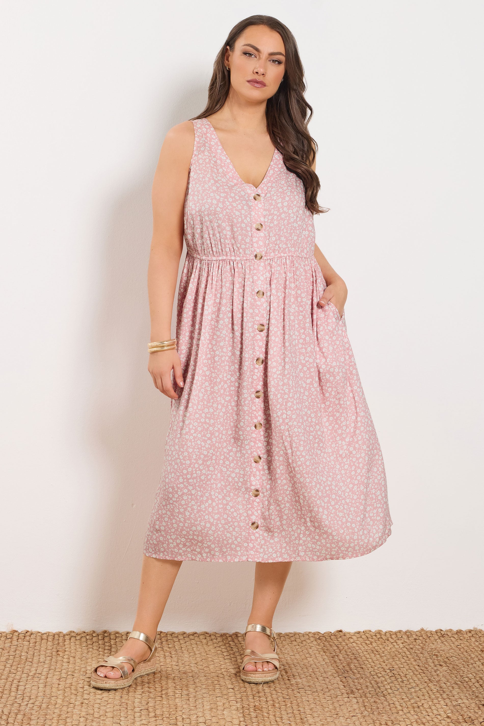 YOURS Plus Size Pink Ditsy Floral Sundress | Yours Clothing 3