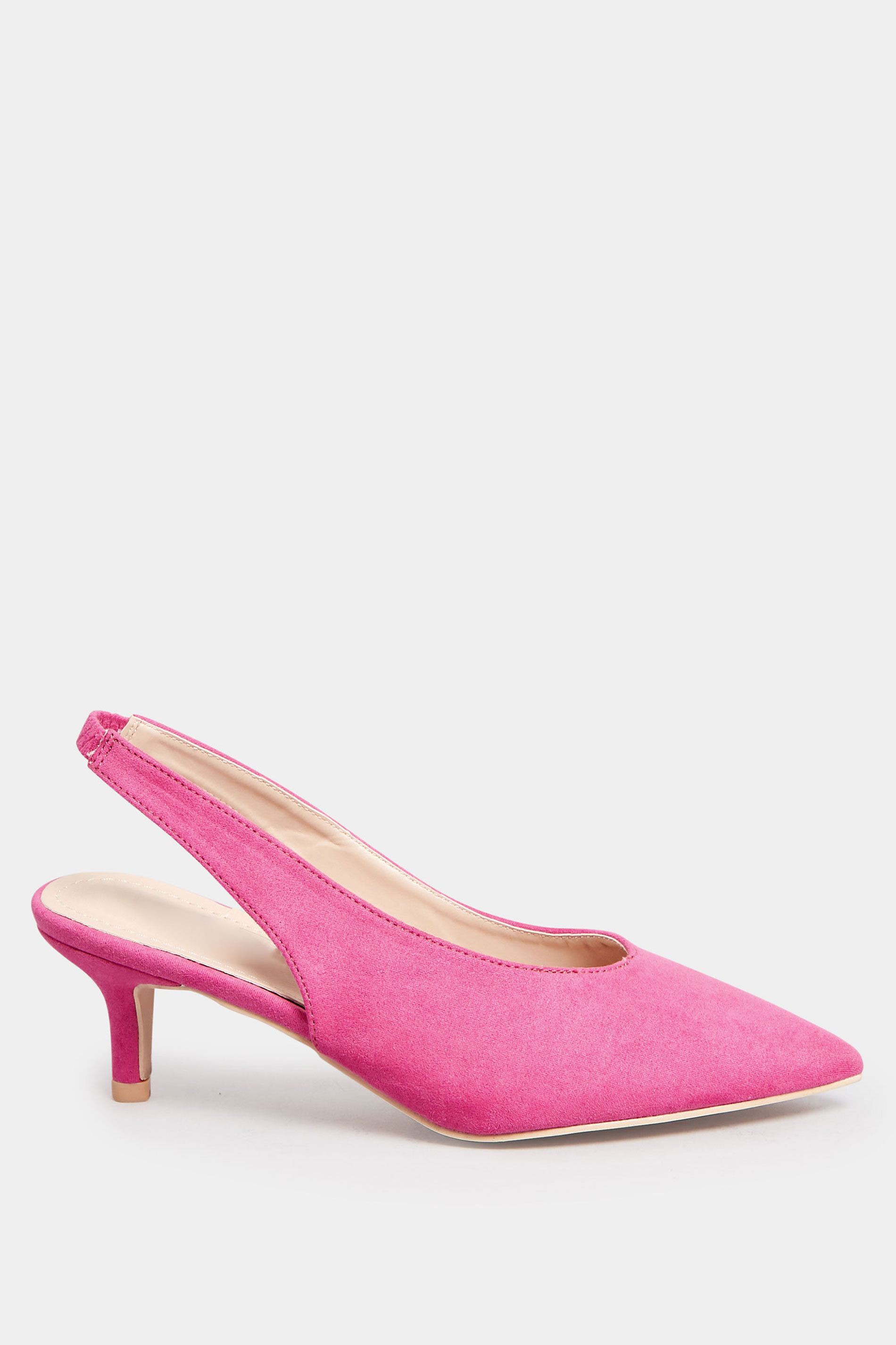 PixieGirl Pink Slingback Kitten Heel Court Shoes In Standard Fit | PixieGirl 2