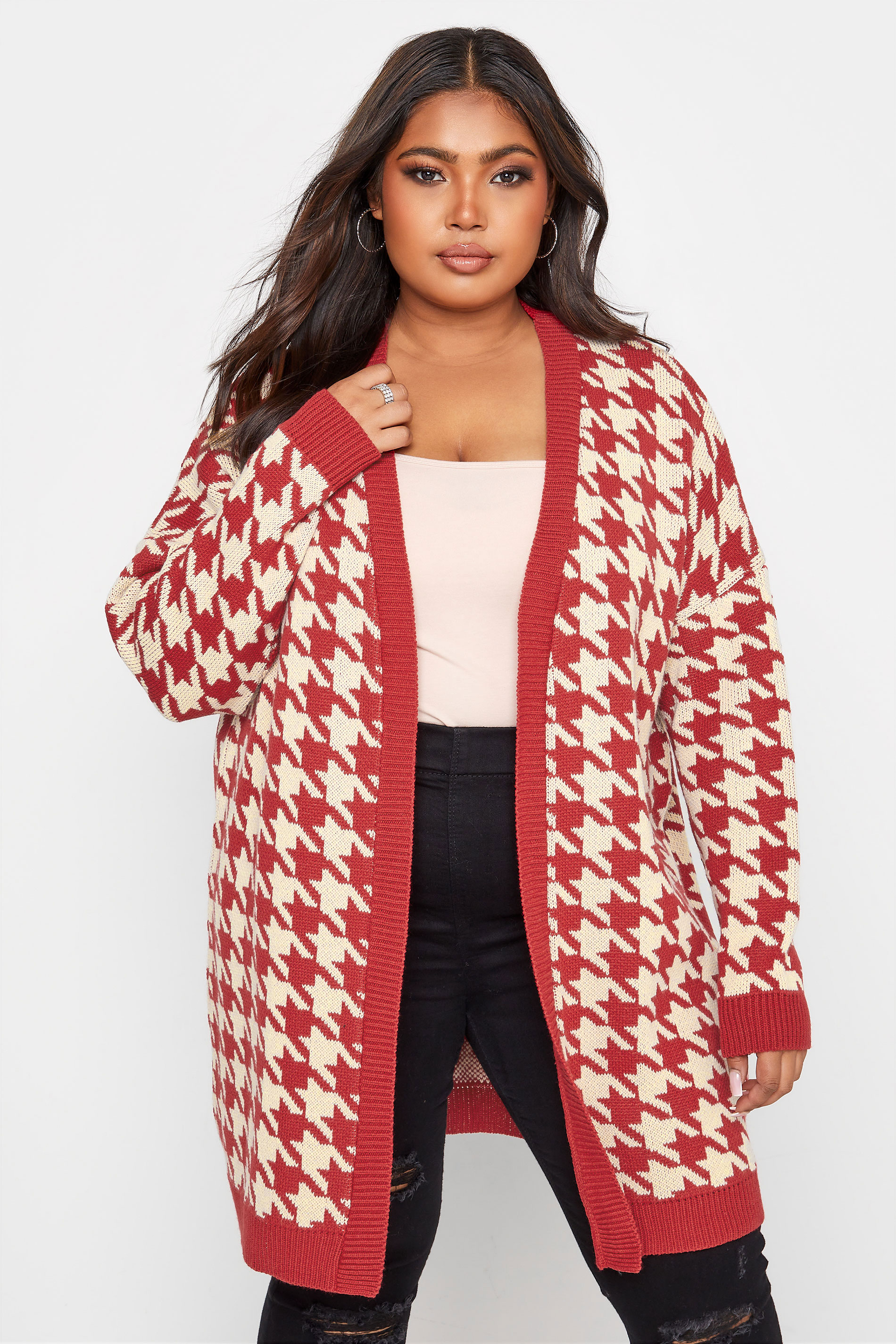 Curve Red Dogtooth Check Cardigan 1