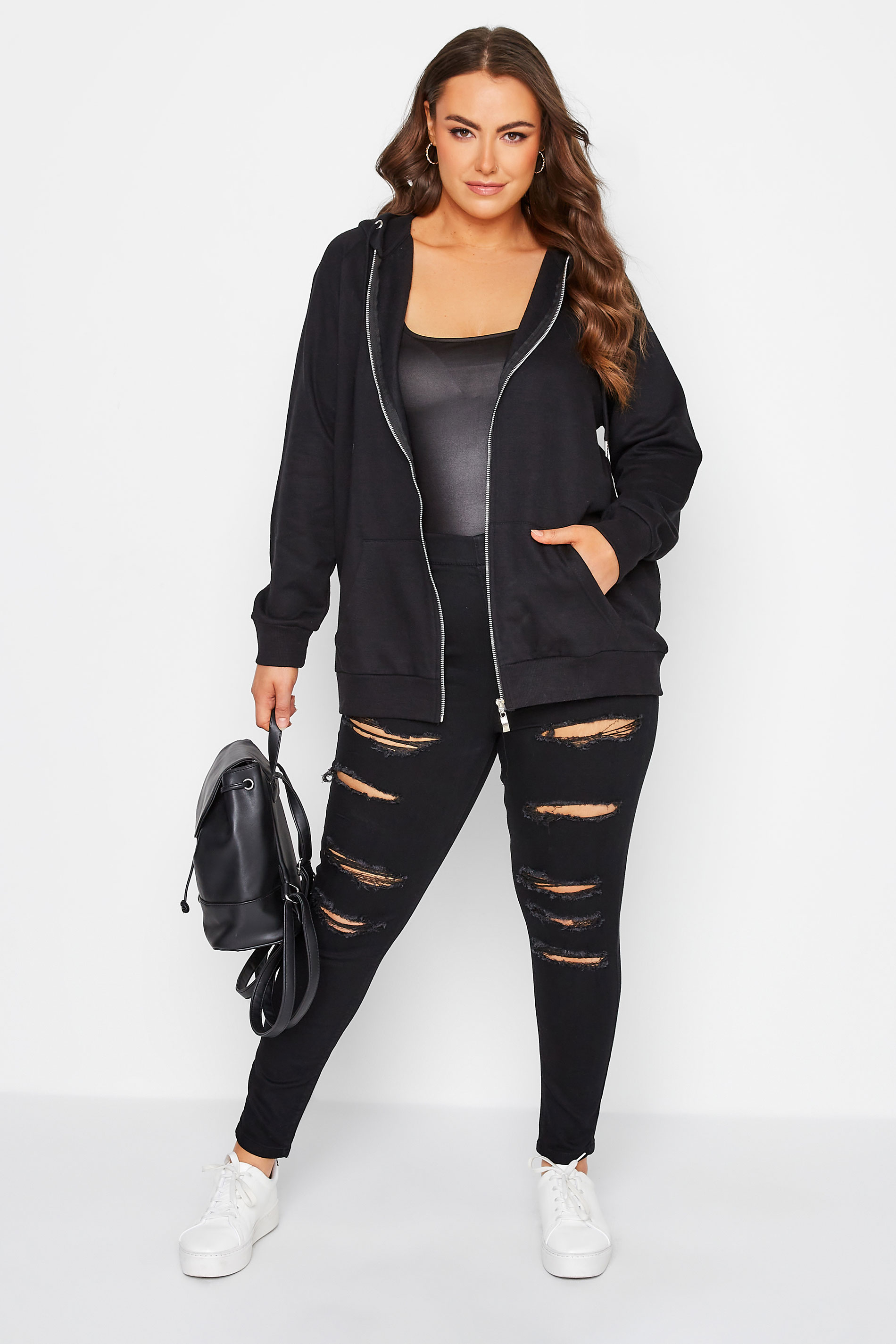 Plus Size Black Ripped GRACE Jeggings | Yours Clothing 2