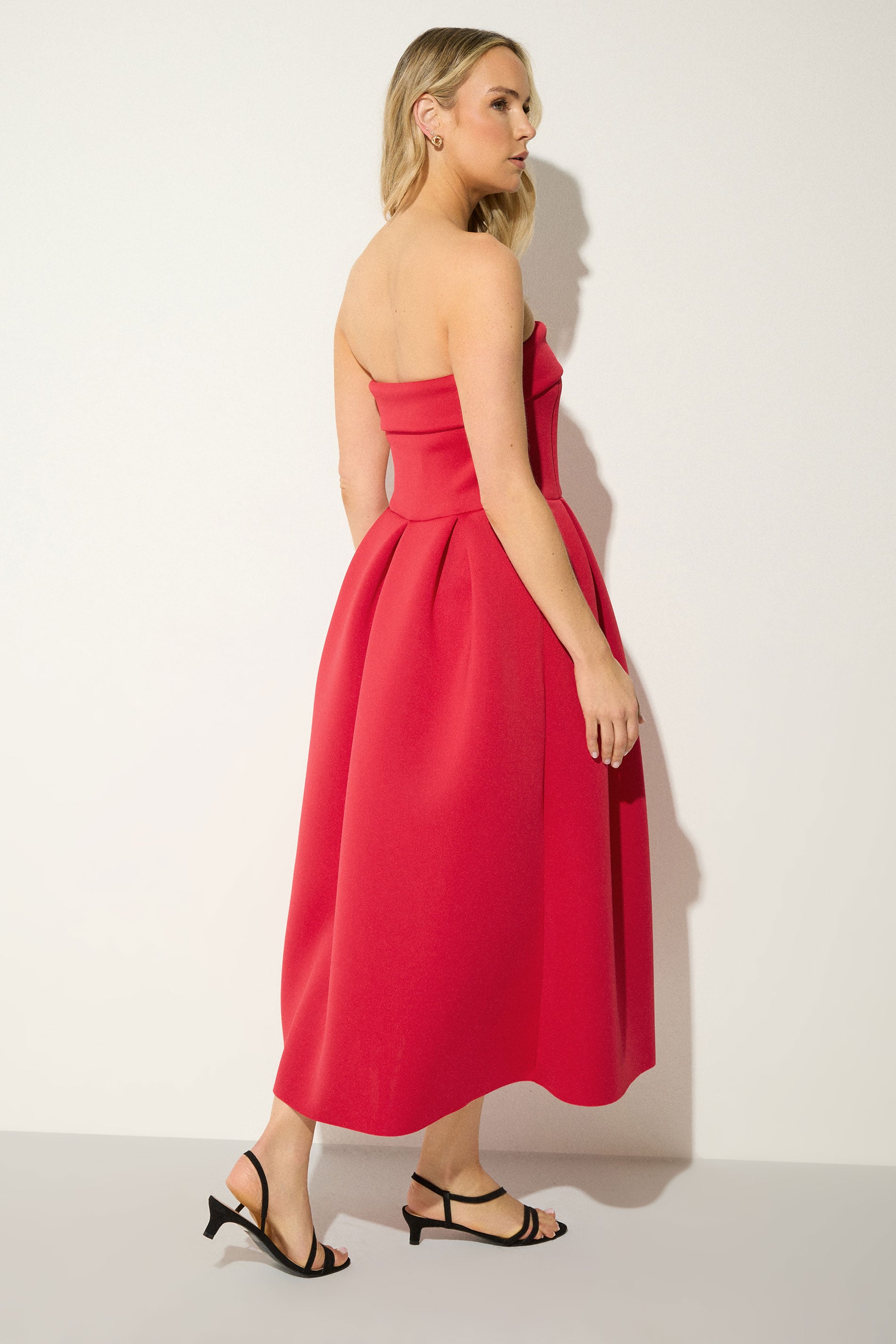 LTS Tall Women's Bright Red Bandeau Pleated Midi Dress | Long Tall Sally 2