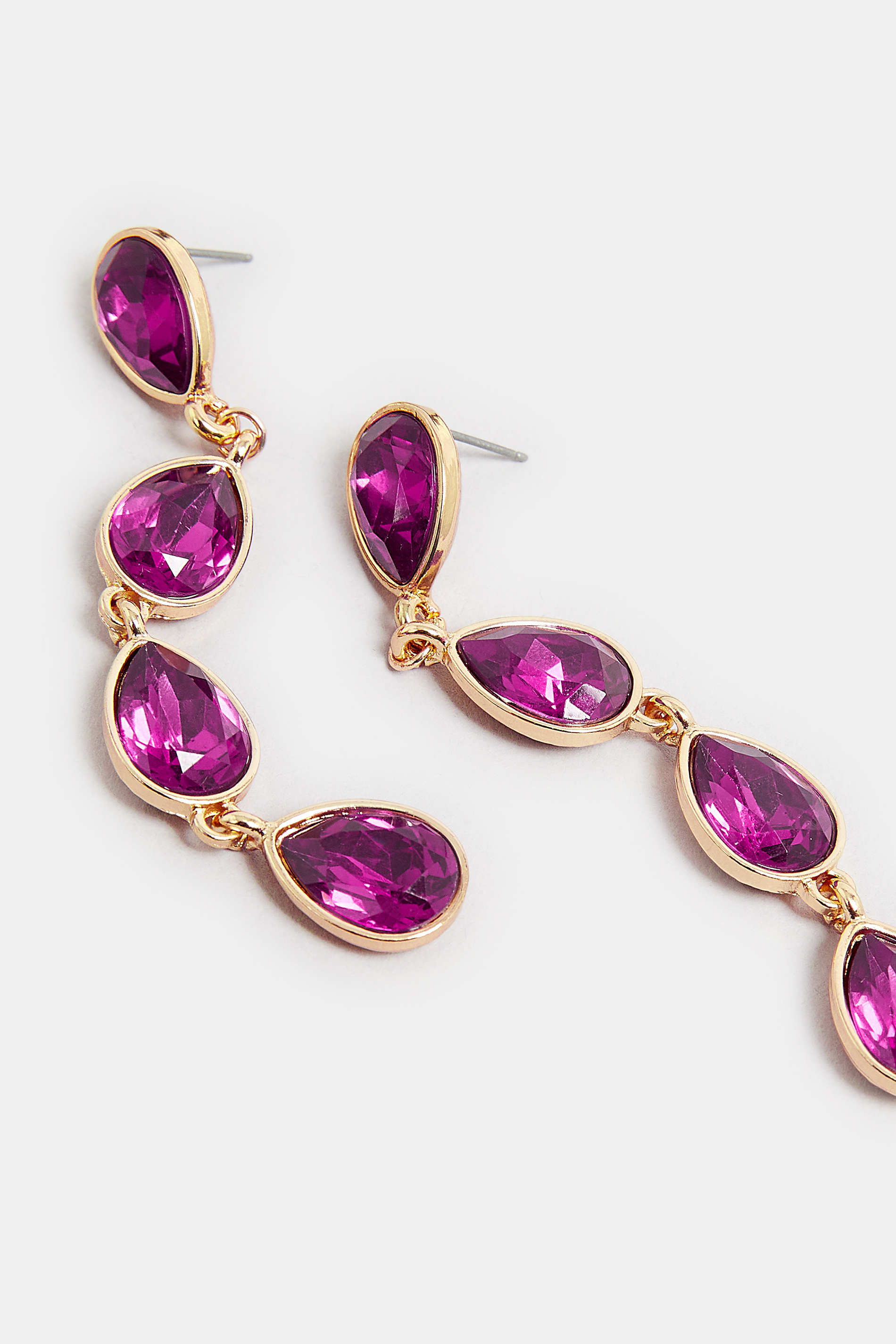Gold Tone & Pink Teardrop Crystal Statement Earrings | Yours Clothing 3