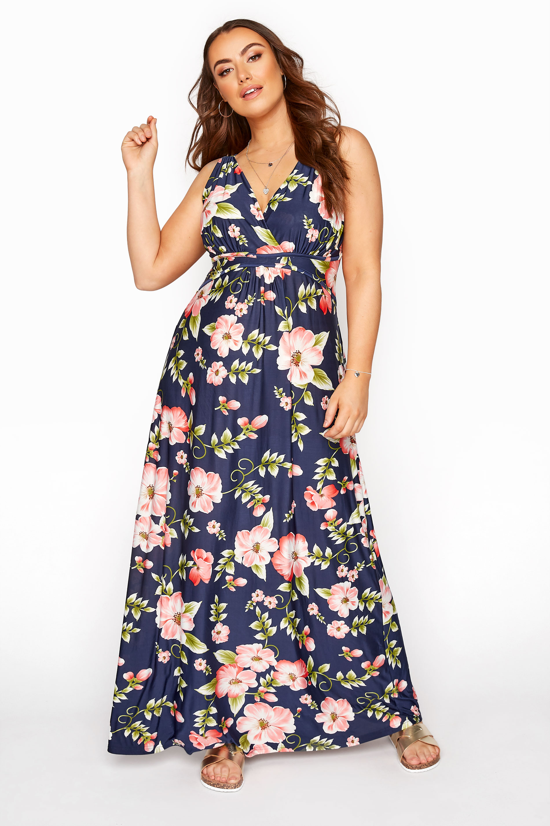 Navy Floral Maxi Dress | Yours Clothing
