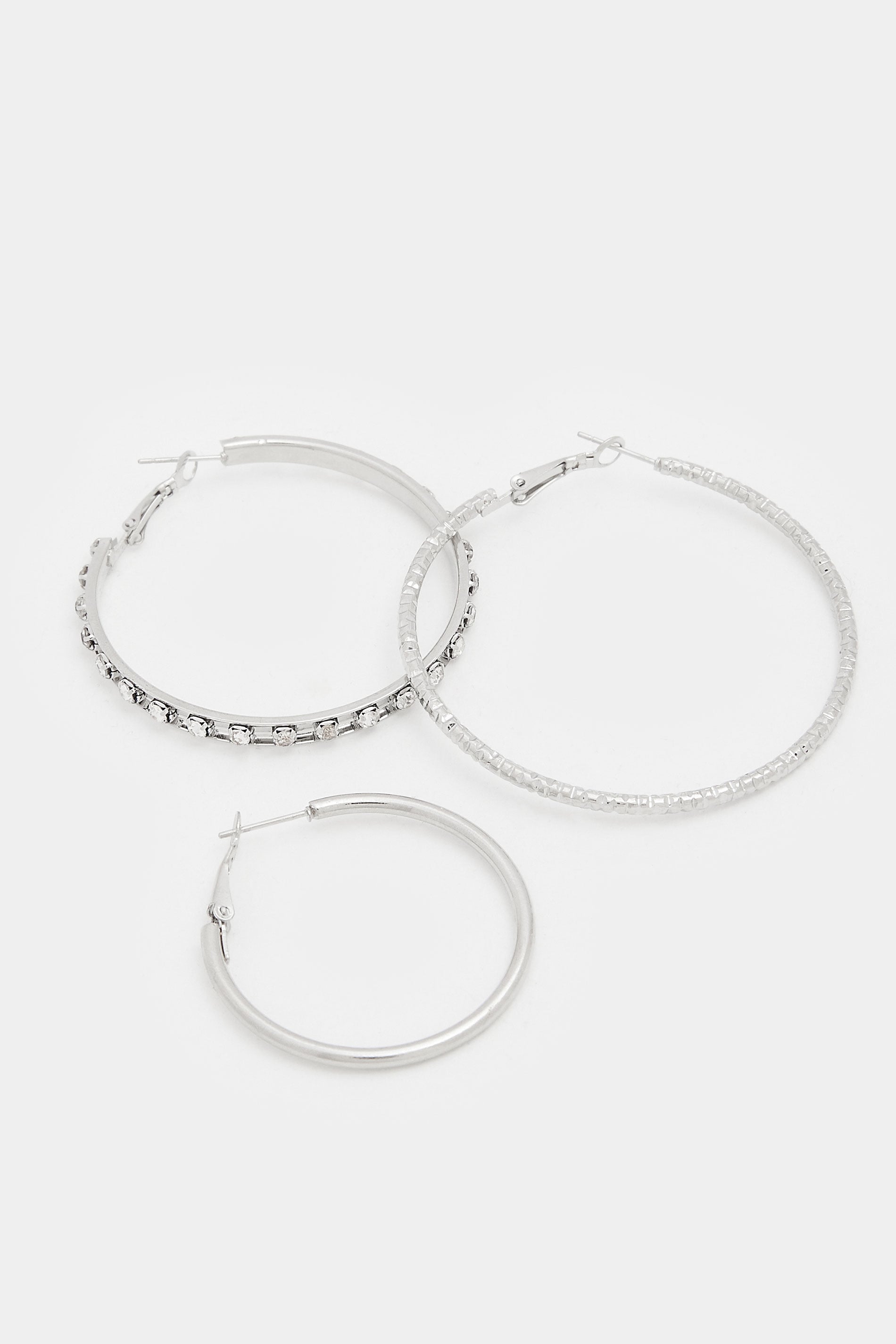 YOURSET 3 PACK Silver Tone Diamante Hoop Earrings | Yours Clothing 4