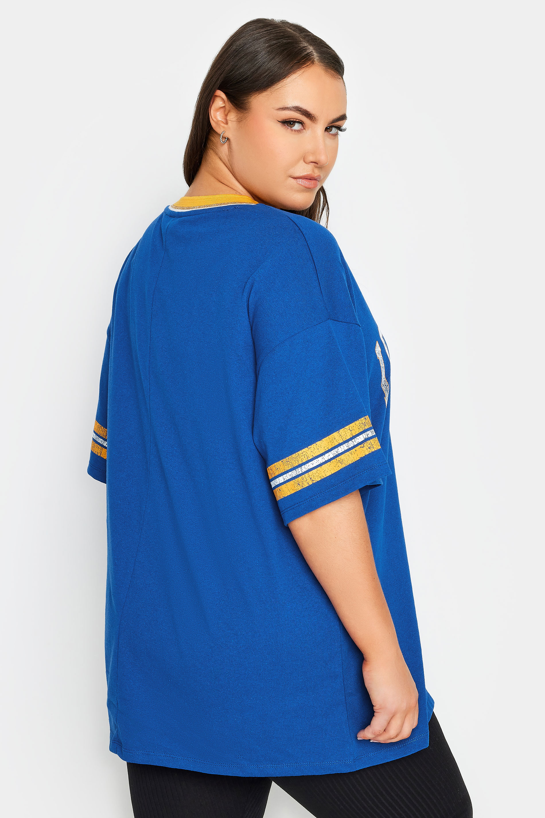 YOURS Plus Size Blue 'Los Angeles' Slogan Varsity T-Shirt | Yours Clothing 3
