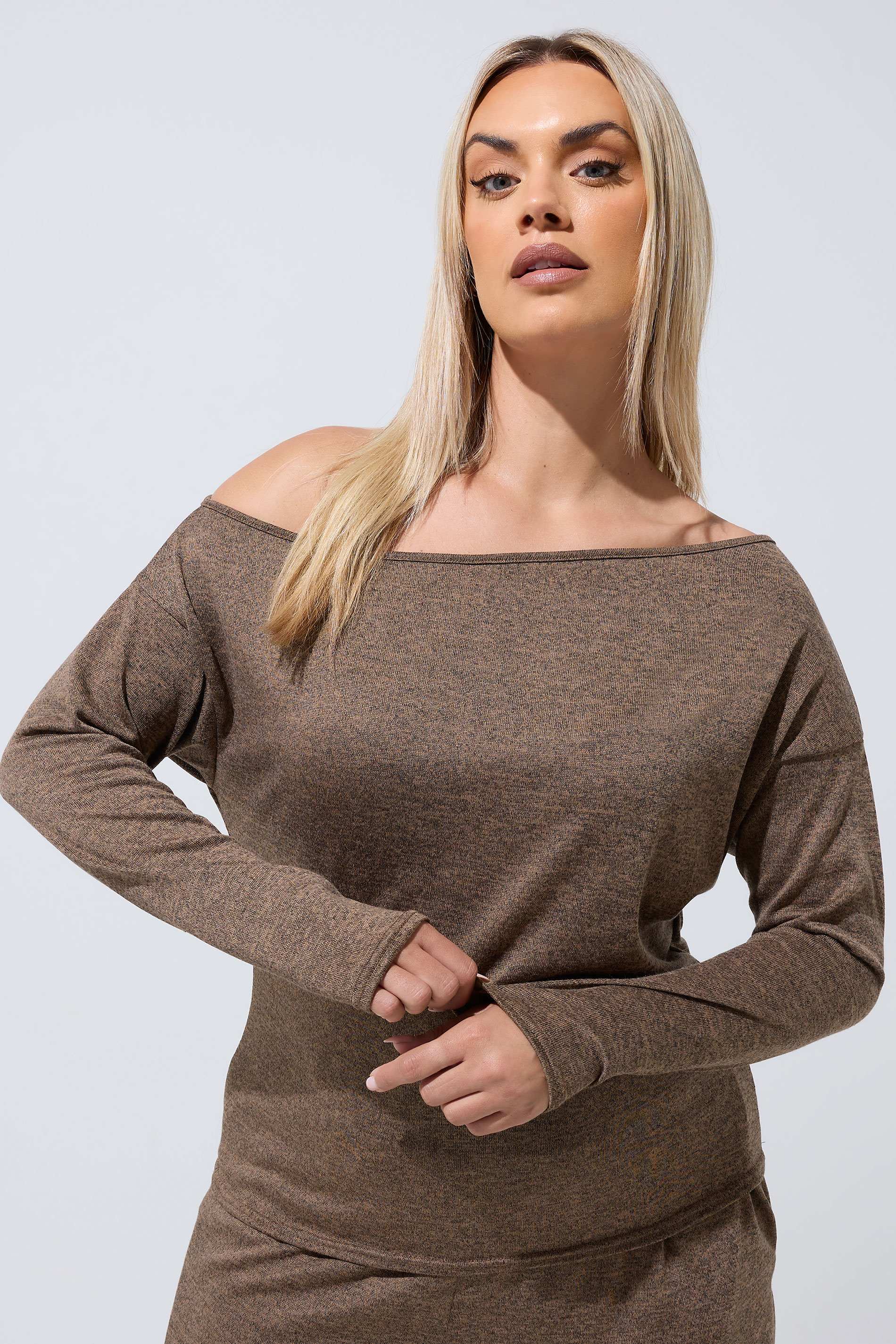 LIMITED COLLECTION Plus Size Natural Brown Off Shoulder Top | Yours Clothing 3