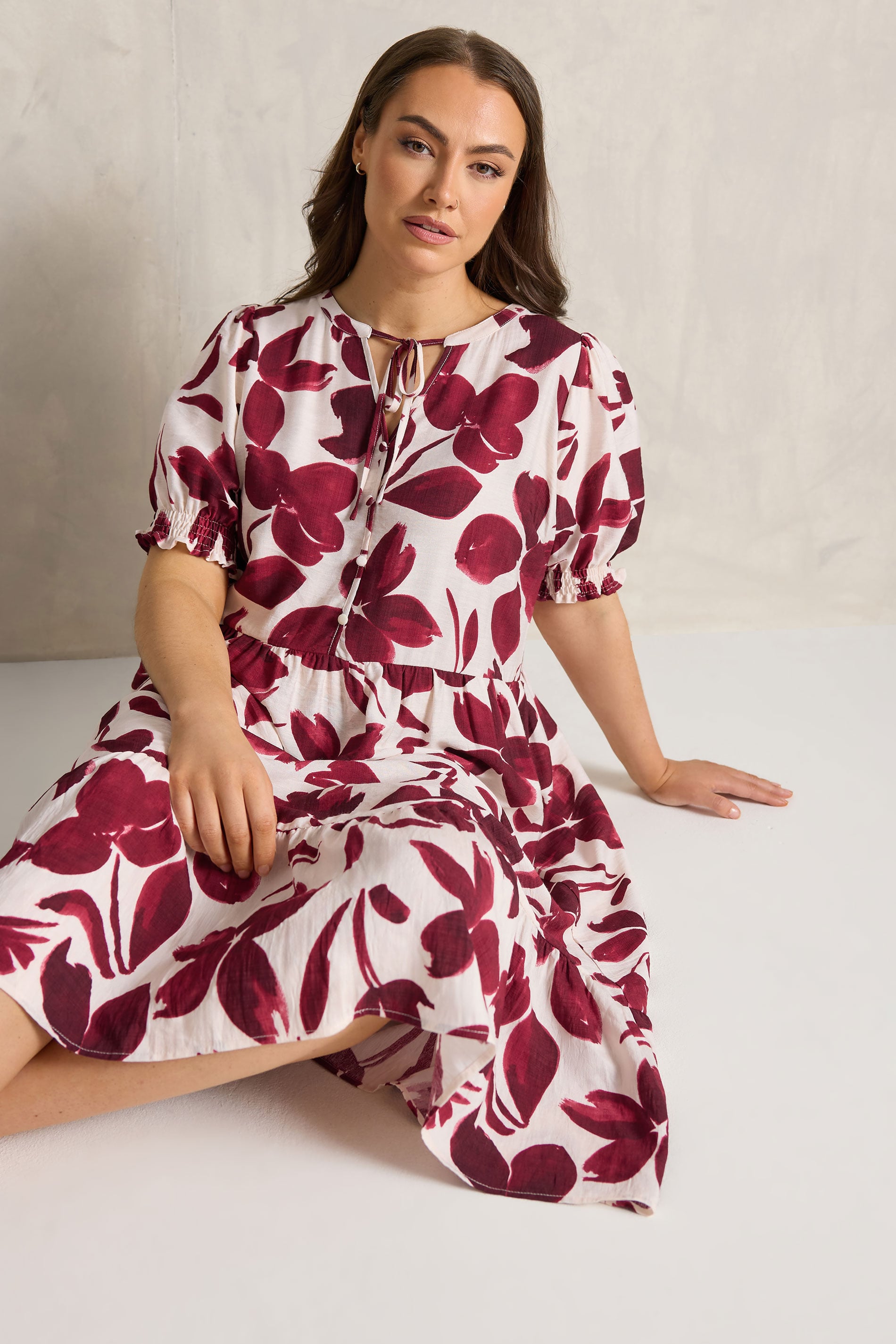 EVANS Plus Size Red Floral Tie Neck Maxi Dress | Evans 1