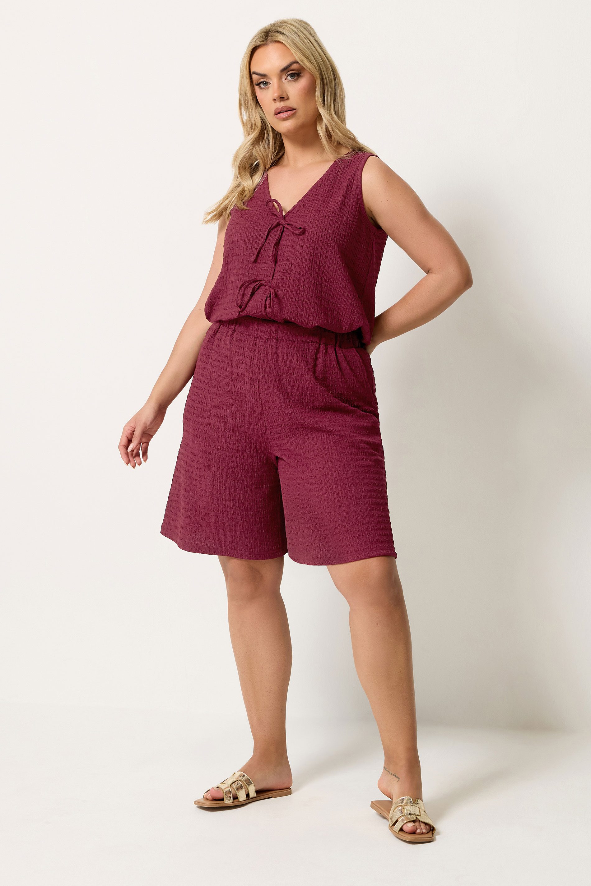 YOURS Plus Size Red Textured Shorts | Yours Clothing 2