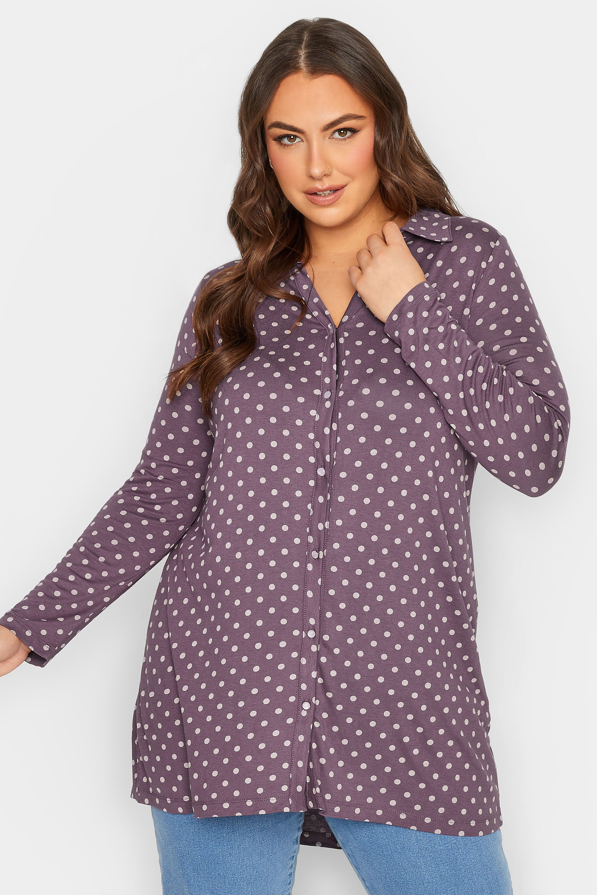 Curve Purple Polka Dot Shirt | Yours Clothing 1