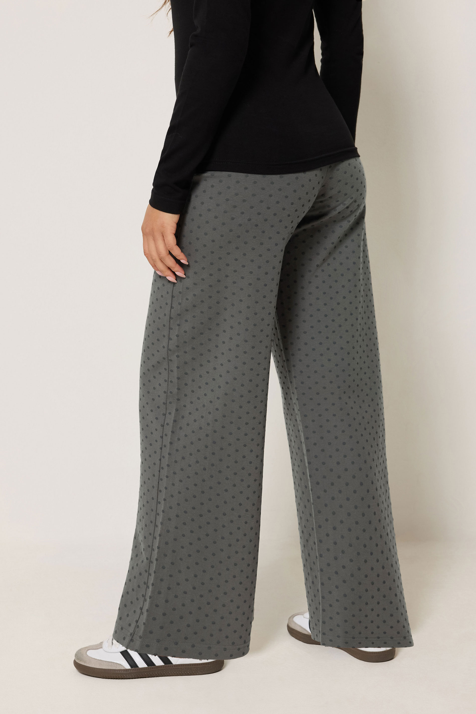 PixieGirl Petite Women's Grey Polka Dot Wide Leg Yoga Pants | PixieGirl 2