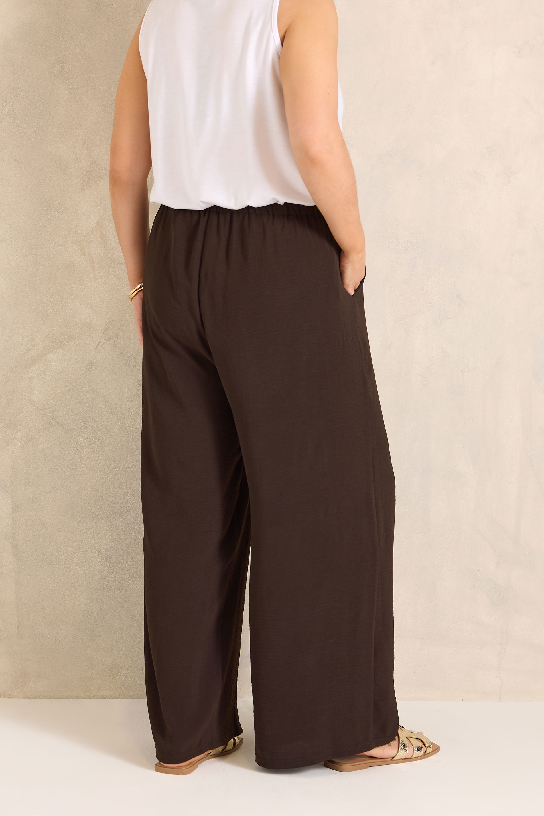 EVANS Plus Size Chocolate Brown Tie Waist Wide Leg Trousers | Evans 2