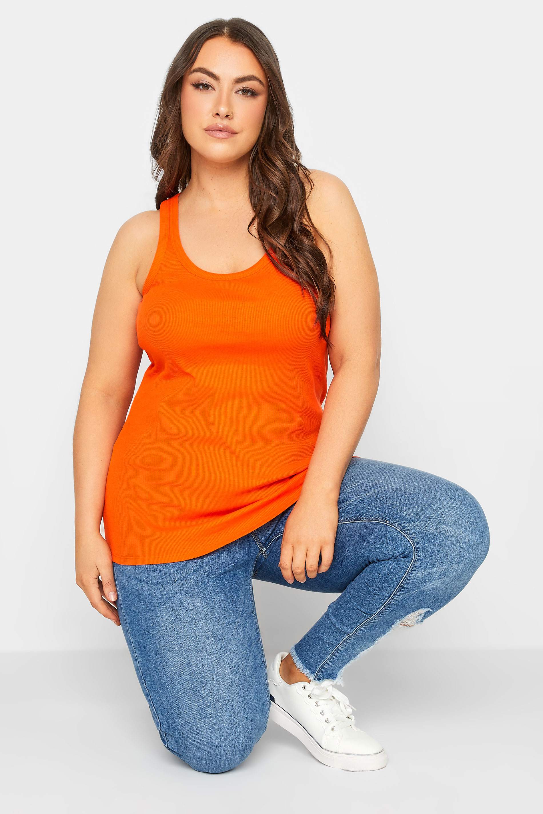 YOURS Plus Size Orange Racer Back Vest Top | Yours Clothing 1