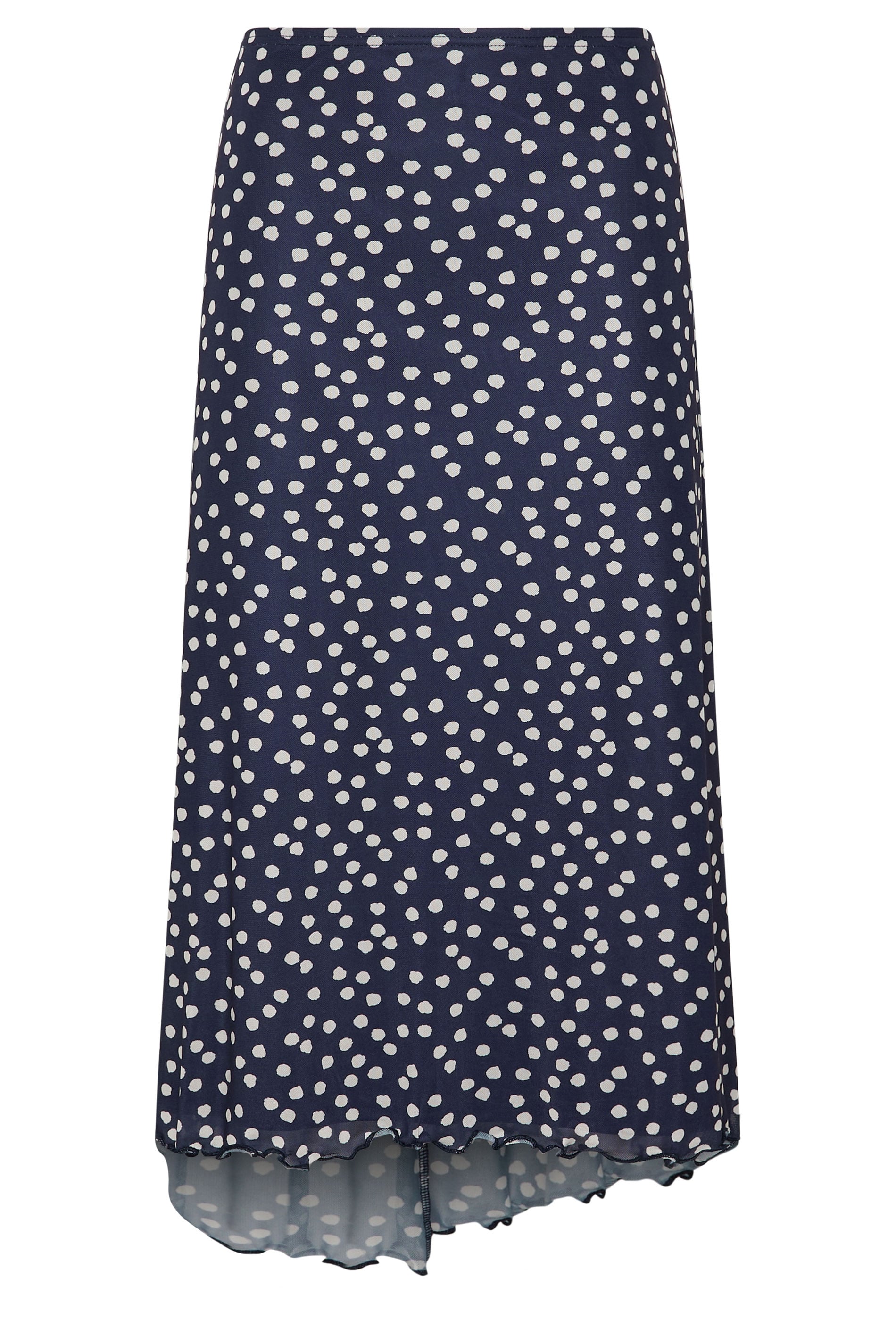 LTS Tall Women's Navy Blue Polka Dot Dipped Hem Mesh Midi Skirt | Long Tall Sally 5