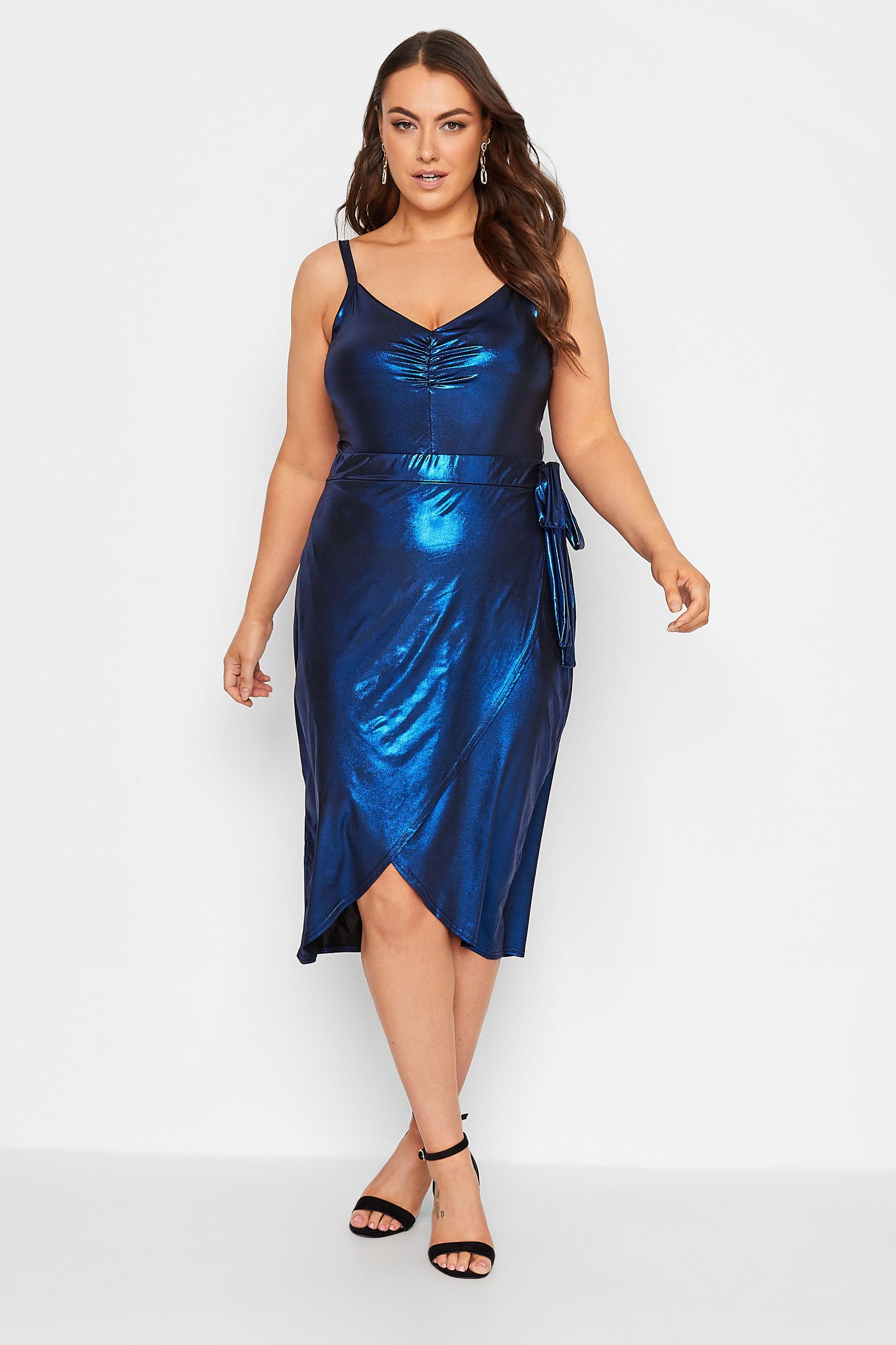 LIMITED COLLECTION Plus Size Cobalt Blue Foil Wrap Skirt | Yours Clothing 2
