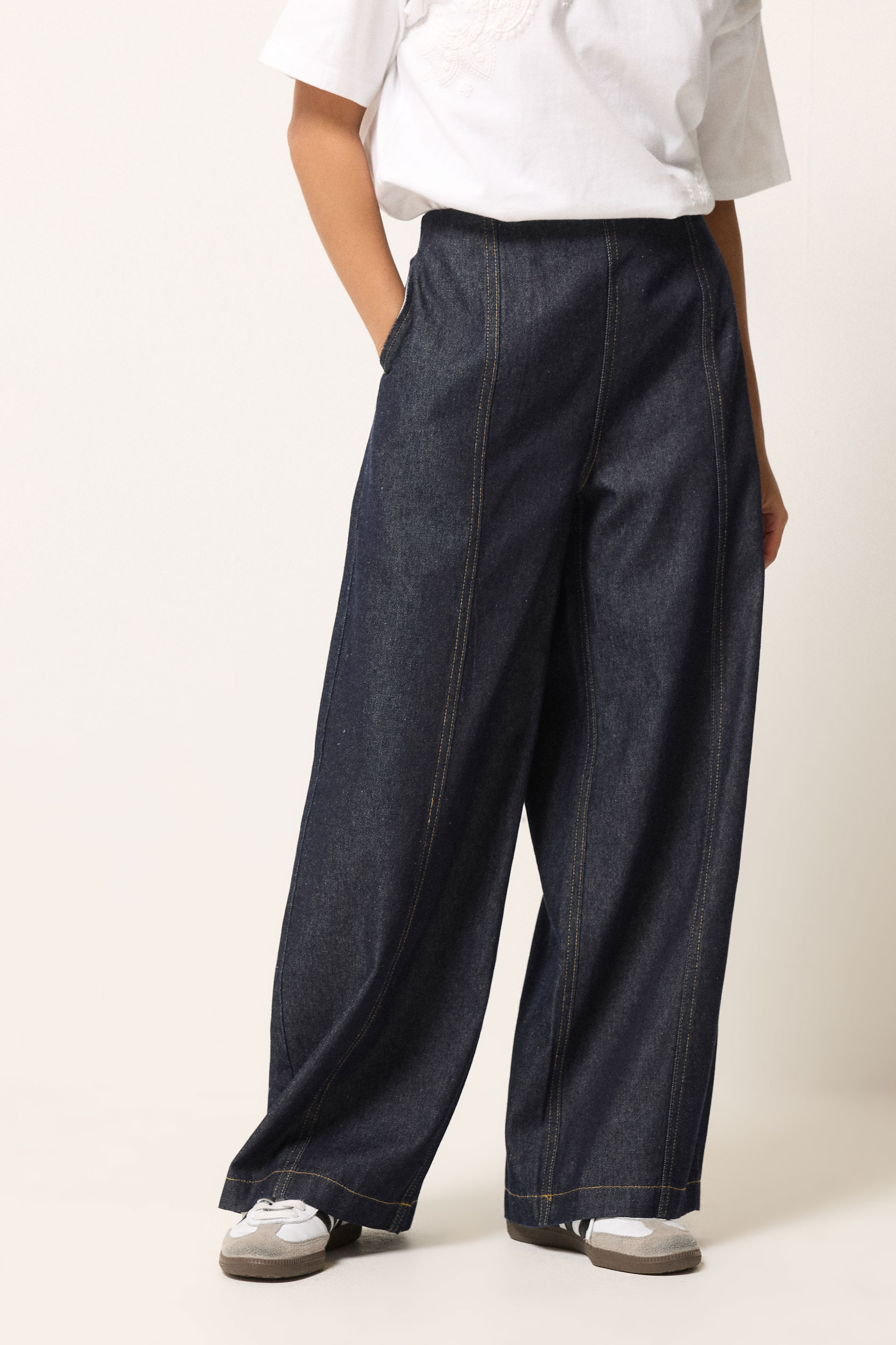 PixieGirl Petite Women's Dark Blue Seam Front Balloon Jeans | PixieGirl 1