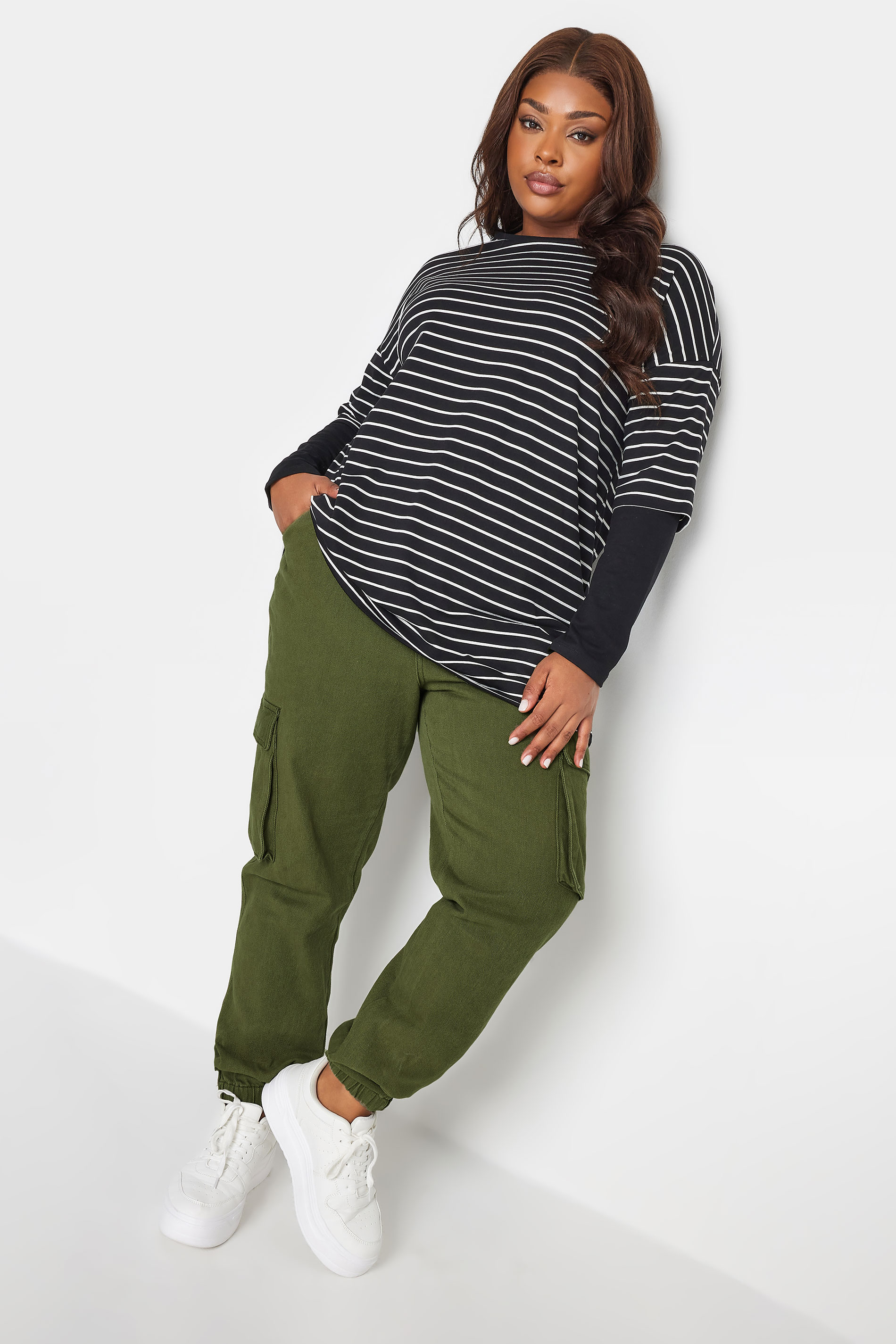 YOURS Plus Size Black Stripe Print Double Layer T-Shirt | Yours Clothing  3