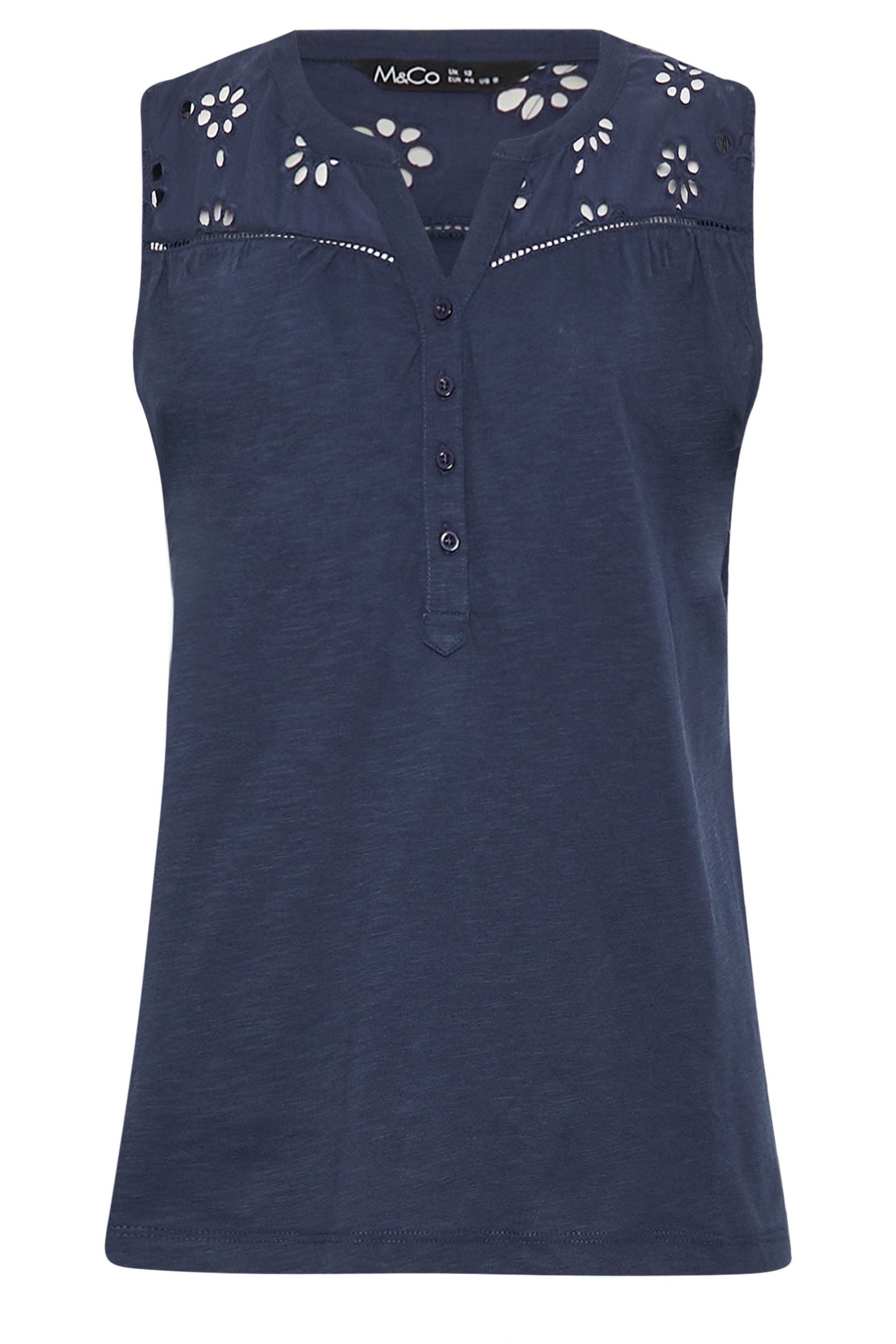 M&Co Navy Blue Floral Embroidered Cotton Vest Top | M&Co 5