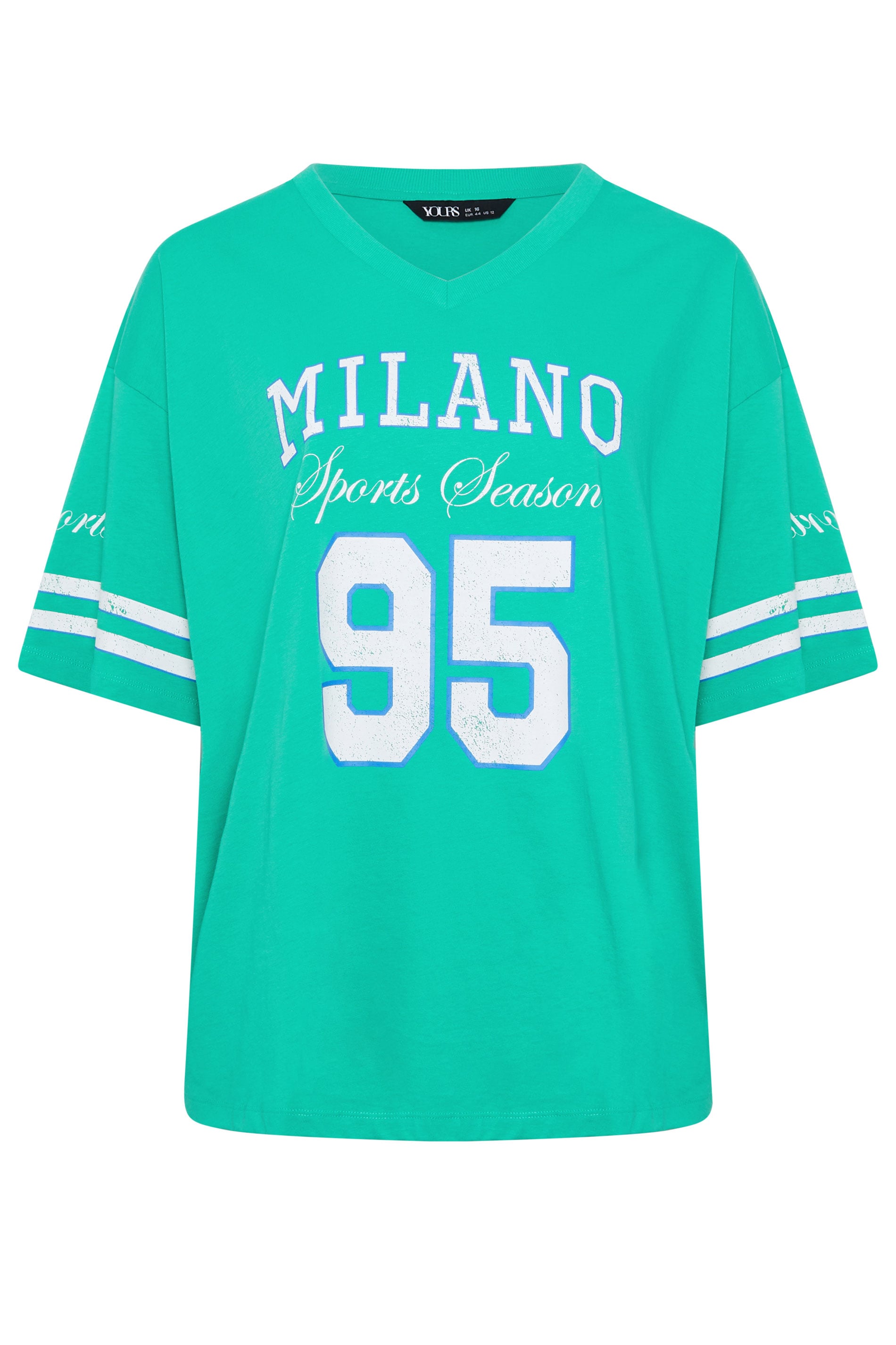 YOURS Plus Size Green 'Milano' Boxy Varsity T-Shirt | Yours Clothing 6